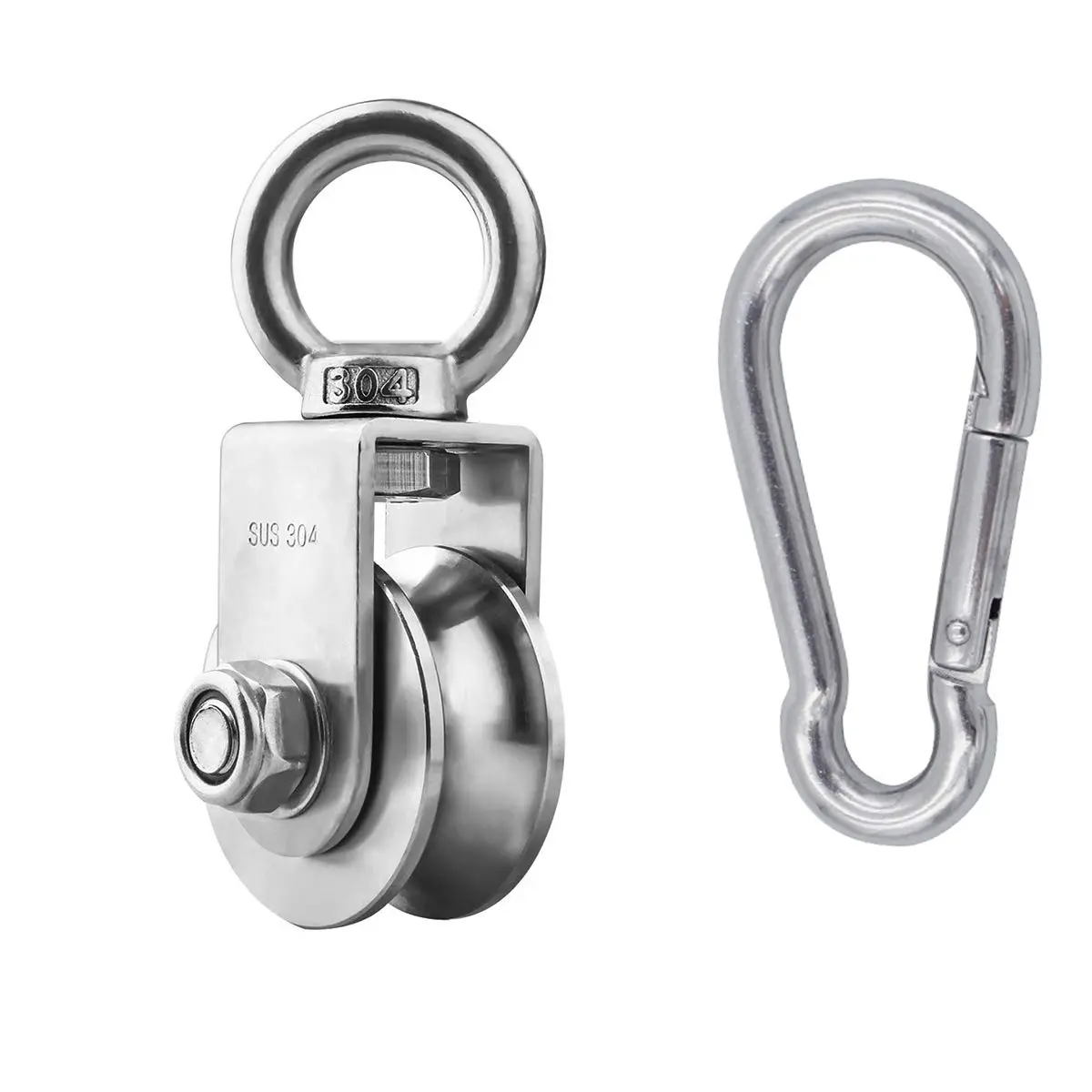 Penkwiio Single Pulley Block 107mm Stainless Steel 360° Rotation Heavy Duty for Rope Loading - main product image