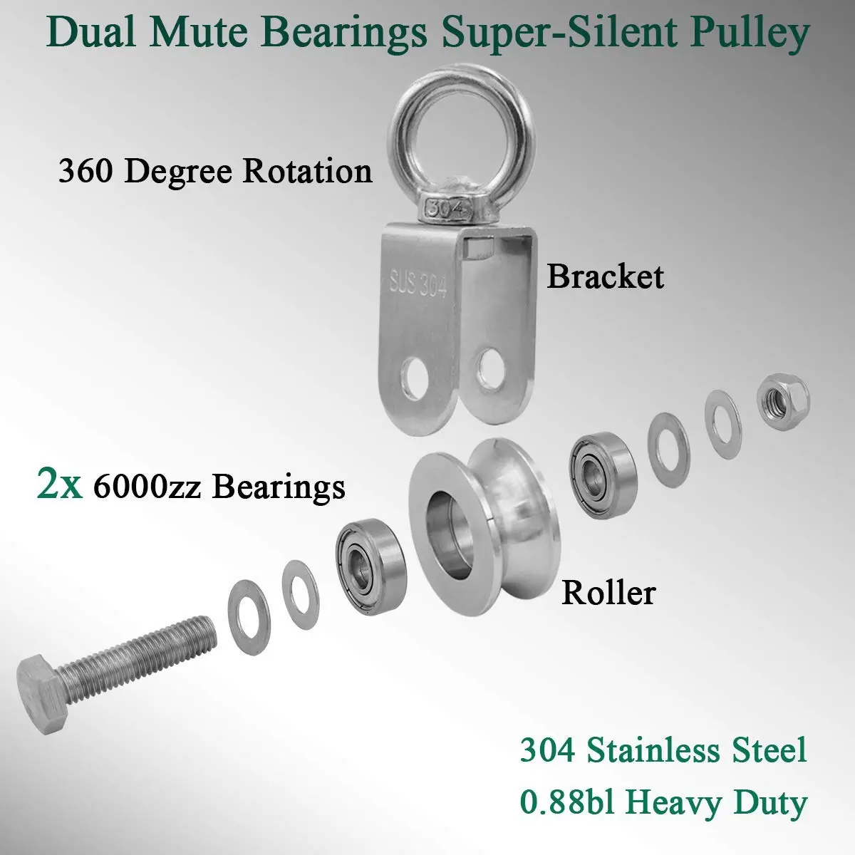 Penkwiio Single Pulley Block 107mm Stainless Steel 360° Rotation Heavy Duty for Rope Loading - view 3