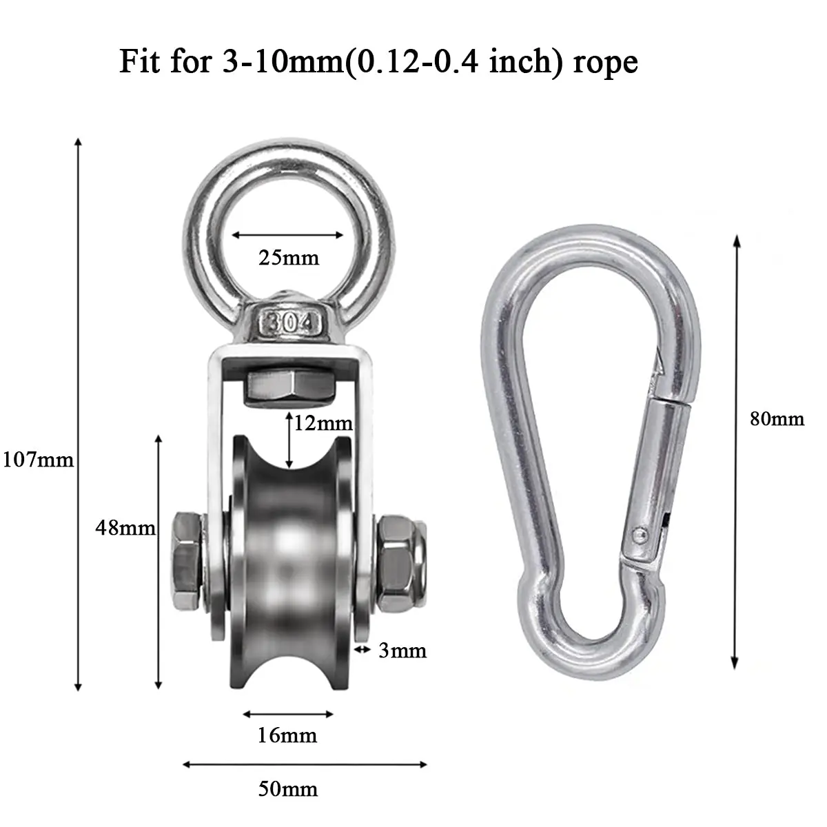 Penkwiio Single Pulley Block 107mm Stainless Steel 360° Rotation Heavy Duty for Rope Loading - view 4