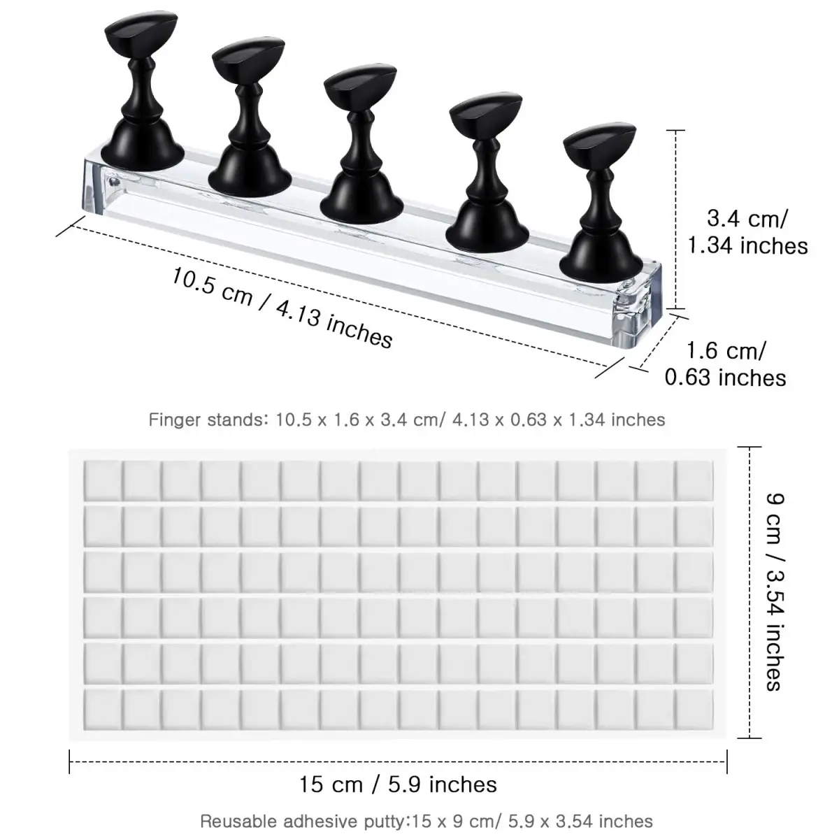 Blulu Magnetic Nail Art Practice Stands with 96 Adhesive Putty Pieces | Black - view 4