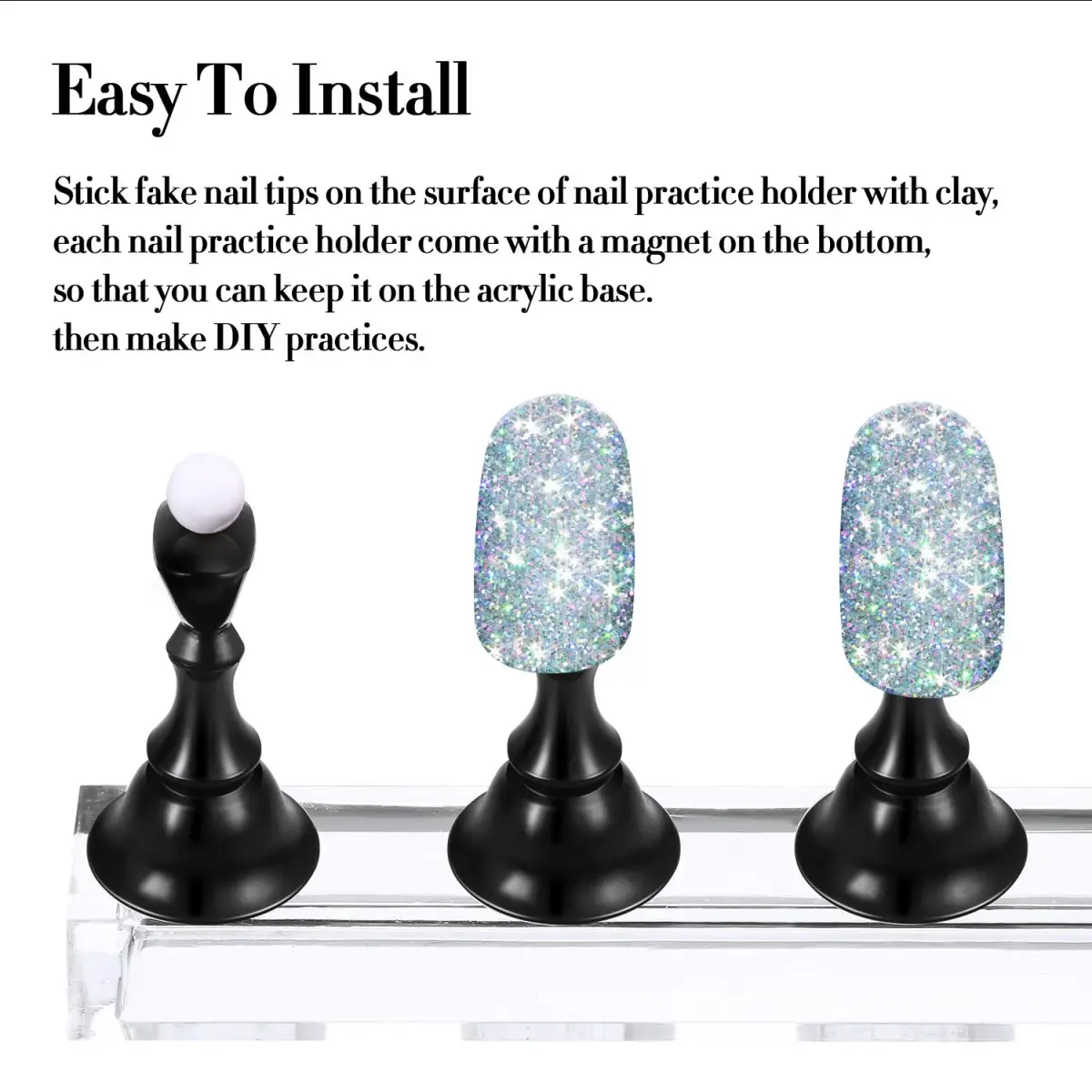 Blulu Magnetic Nail Art Practice Stands with 96 Adhesive Putty Pieces | Black - view 6