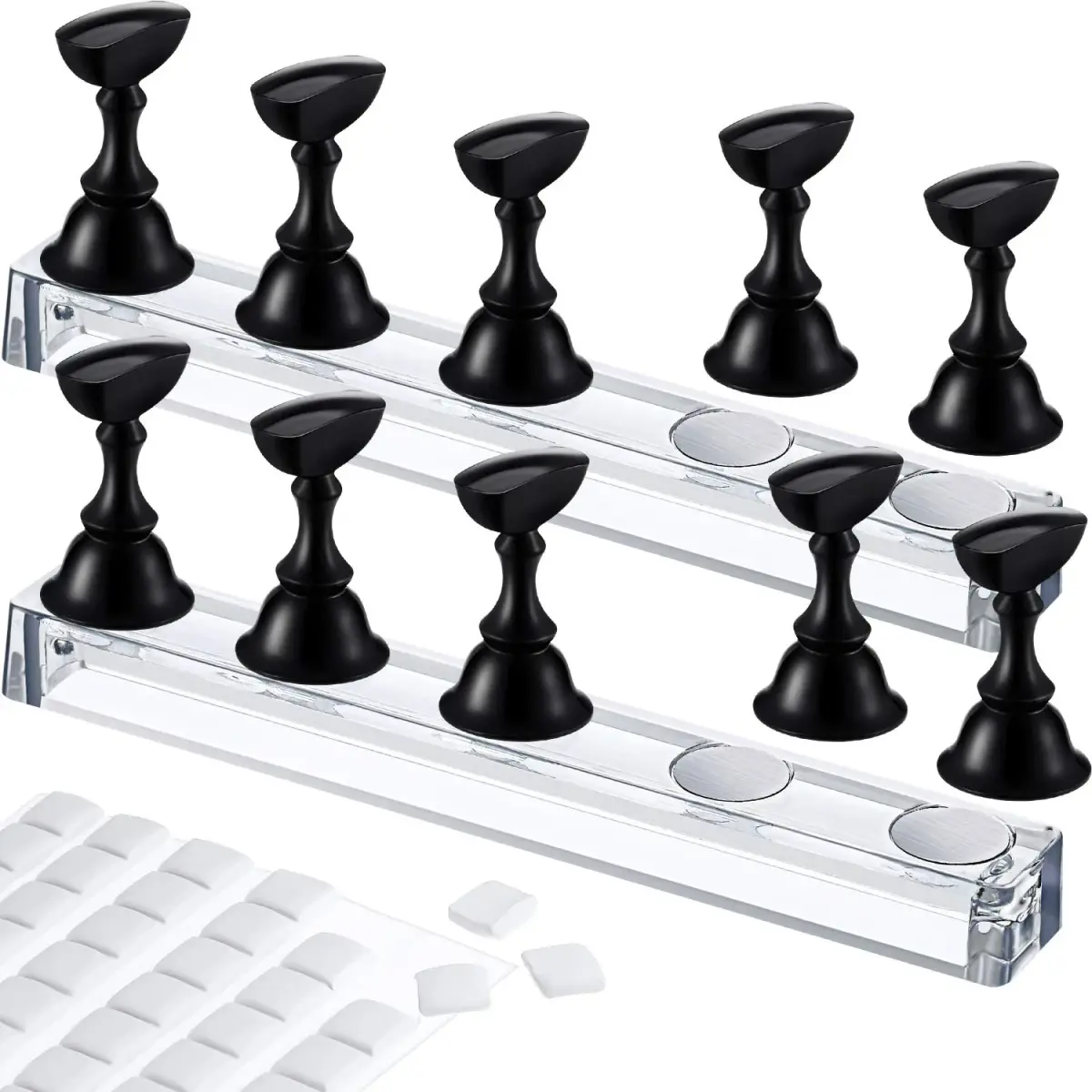 Blulu Magnetic Nail Art Practice Stands with 96 Adhesive Putty Pieces | Black - main product image