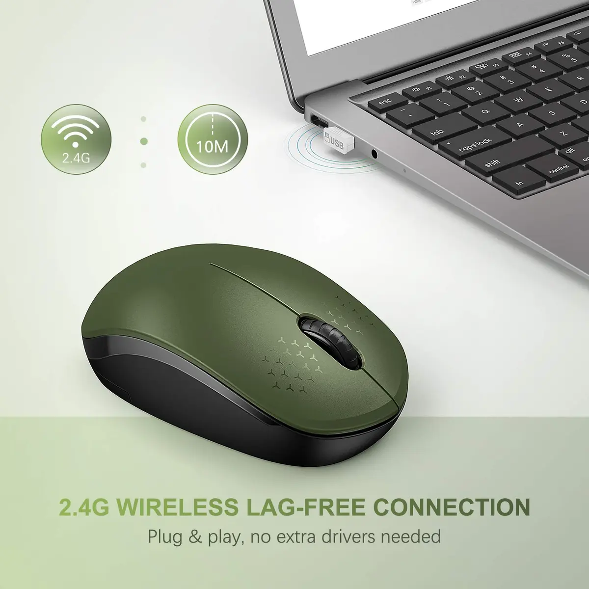 seenda Wireless Mouse for Laptop 2.4G Noiseless Green & Black | Compact, Quiet, 24-Month Battery - view 5