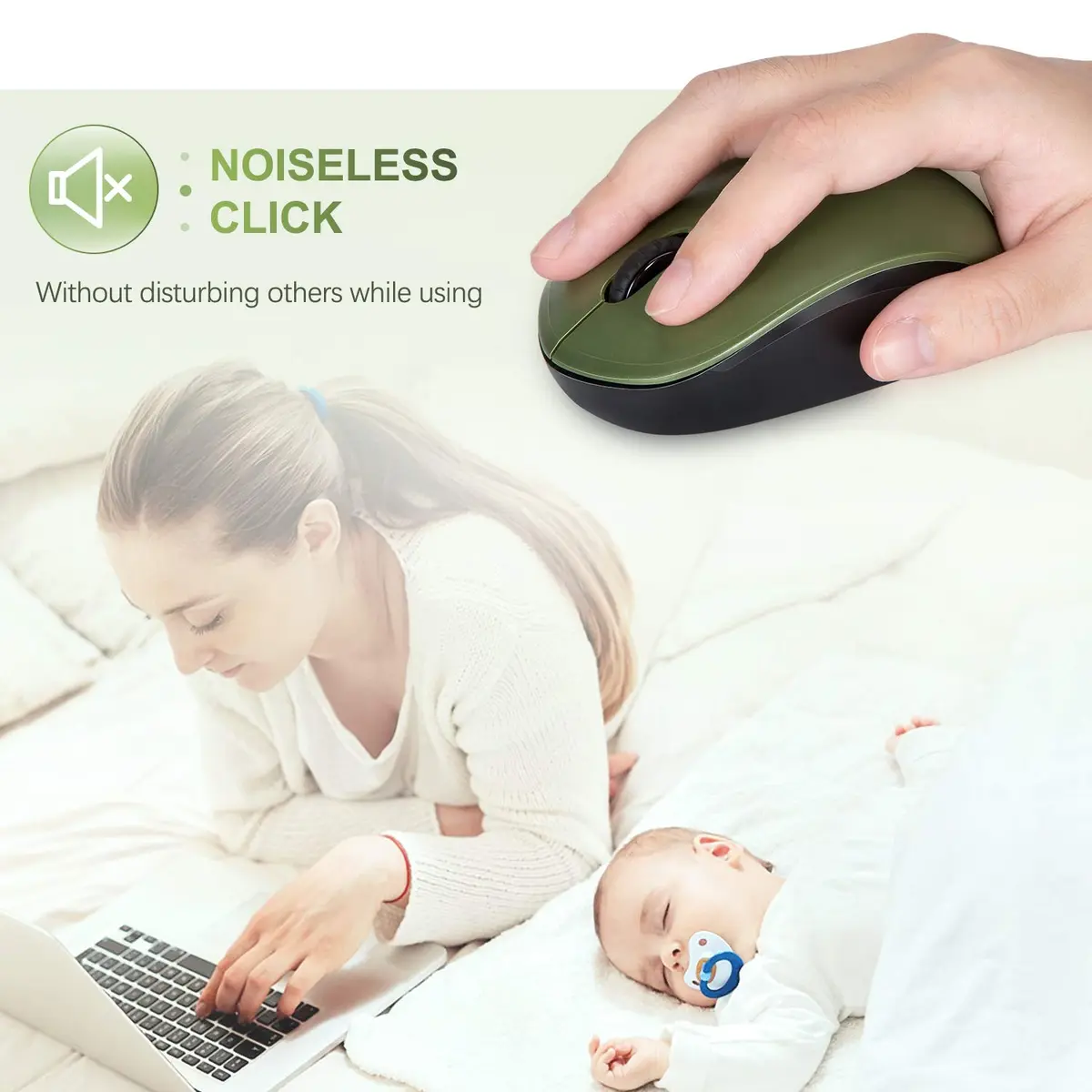 seenda Wireless Mouse for Laptop 2.4G Noiseless Green & Black | Compact, Quiet, 24-Month Battery - view 2