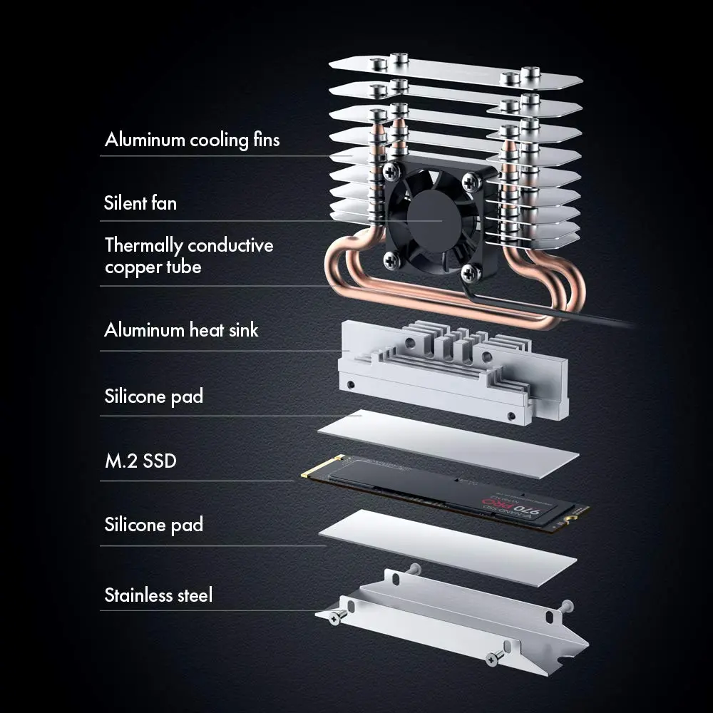 ineo M.2 2280 PCIe 5 SSD Rocket Heatsink with Cooling Fan M3 | High-Speed NVMe SSD Cooling for Desktops - view 6