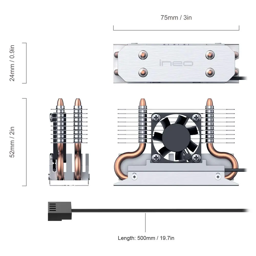 ineo M.2 2280 PCIe 5 SSD Rocket Heatsink with Cooling Fan M3 | High-Speed NVMe SSD Cooling for Desktops - view 4