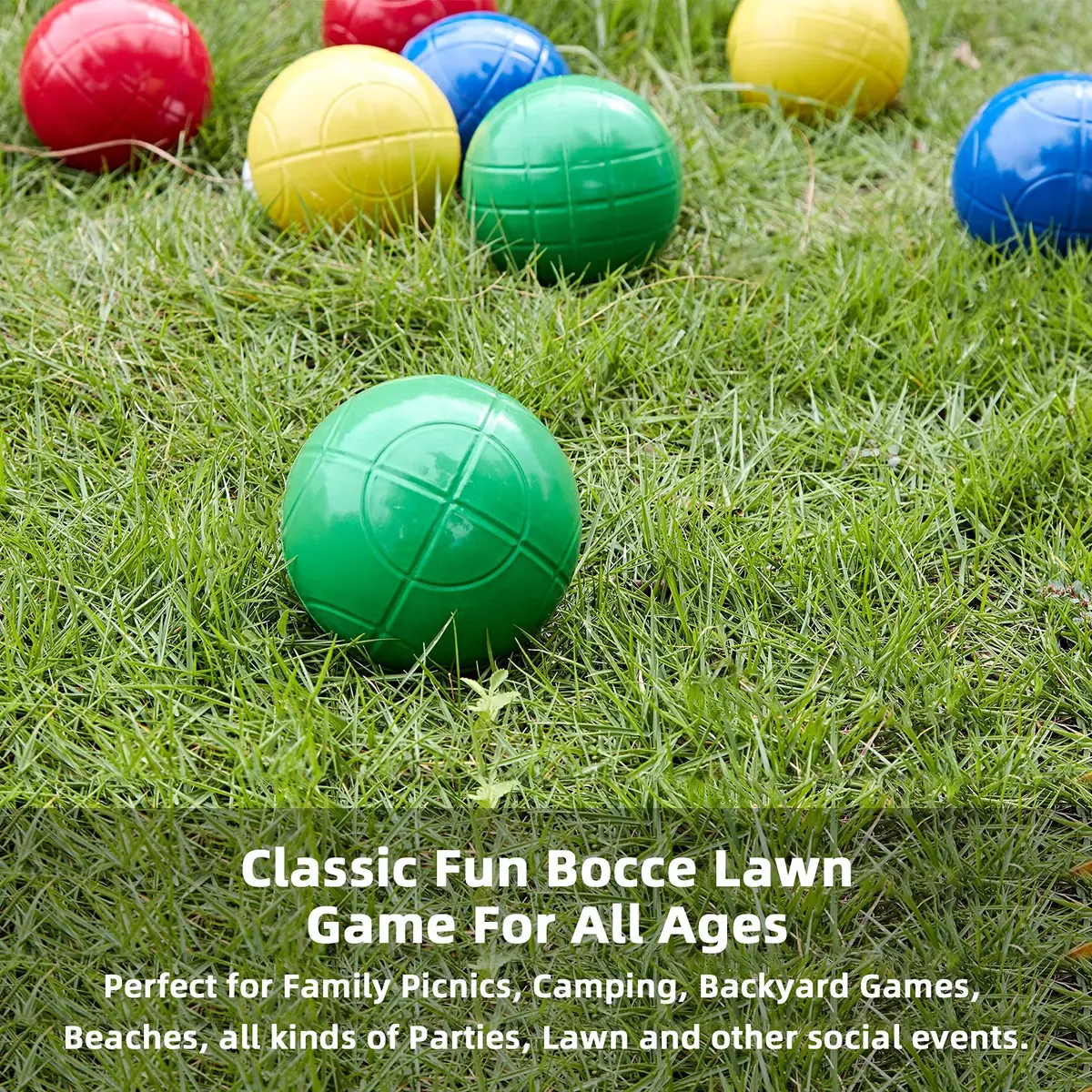 Pointyard 100mm Bocce Ball Set, 8 Premium PE Balls & Pallino Outdoor Game | Lightweight, All-Weather, Bag & Tape Included - view 5