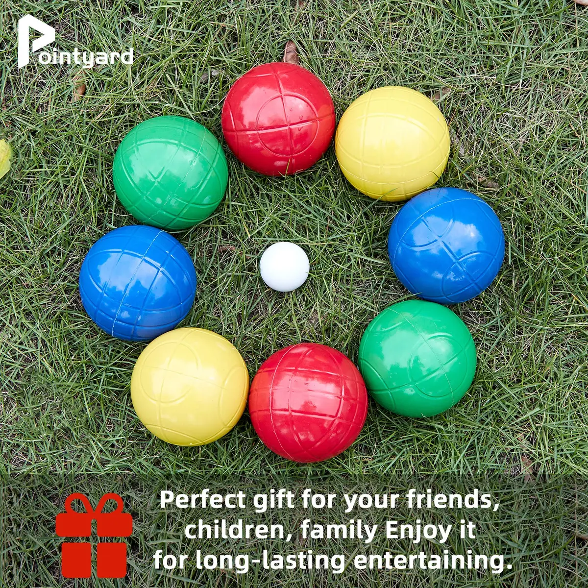 Pointyard 100mm Bocce Ball Set, 8 Premium PE Balls & Pallino Outdoor Game | Lightweight, All-Weather, Bag & Tape Included - view 8