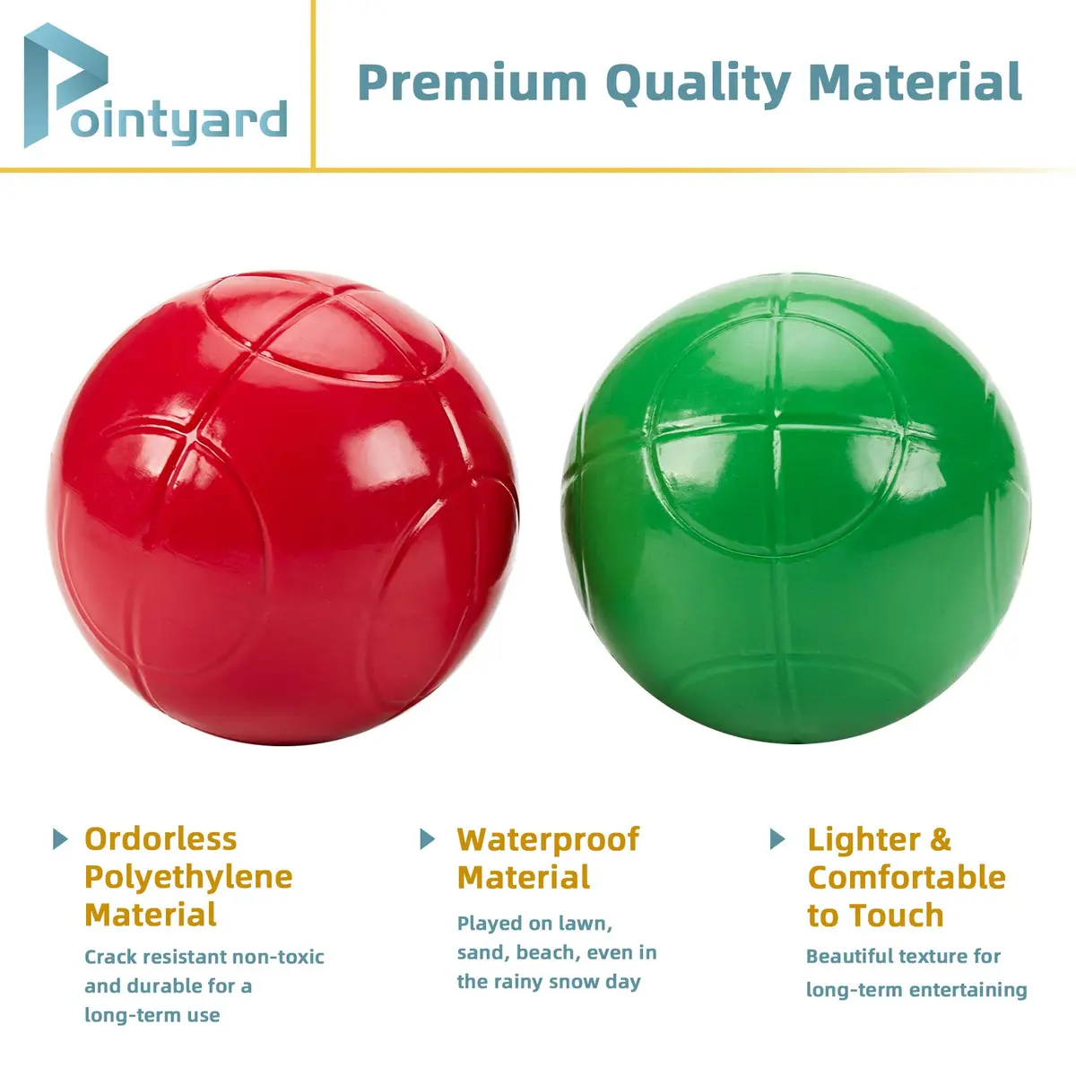 Pointyard 100mm Bocce Ball Set, 8 Premium PE Balls & Pallino Outdoor Game | Lightweight, All-Weather, Bag & Tape Included - view 2