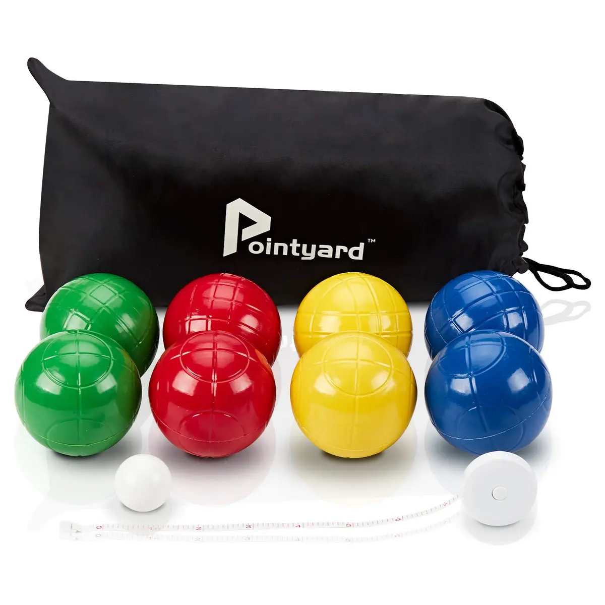 Pointyard 90mm Bocce Ball Set, 8 Premium PE Balls & Pallino Outdoor Game | All-Weather Lawn Game for 2-8 Players - main product image