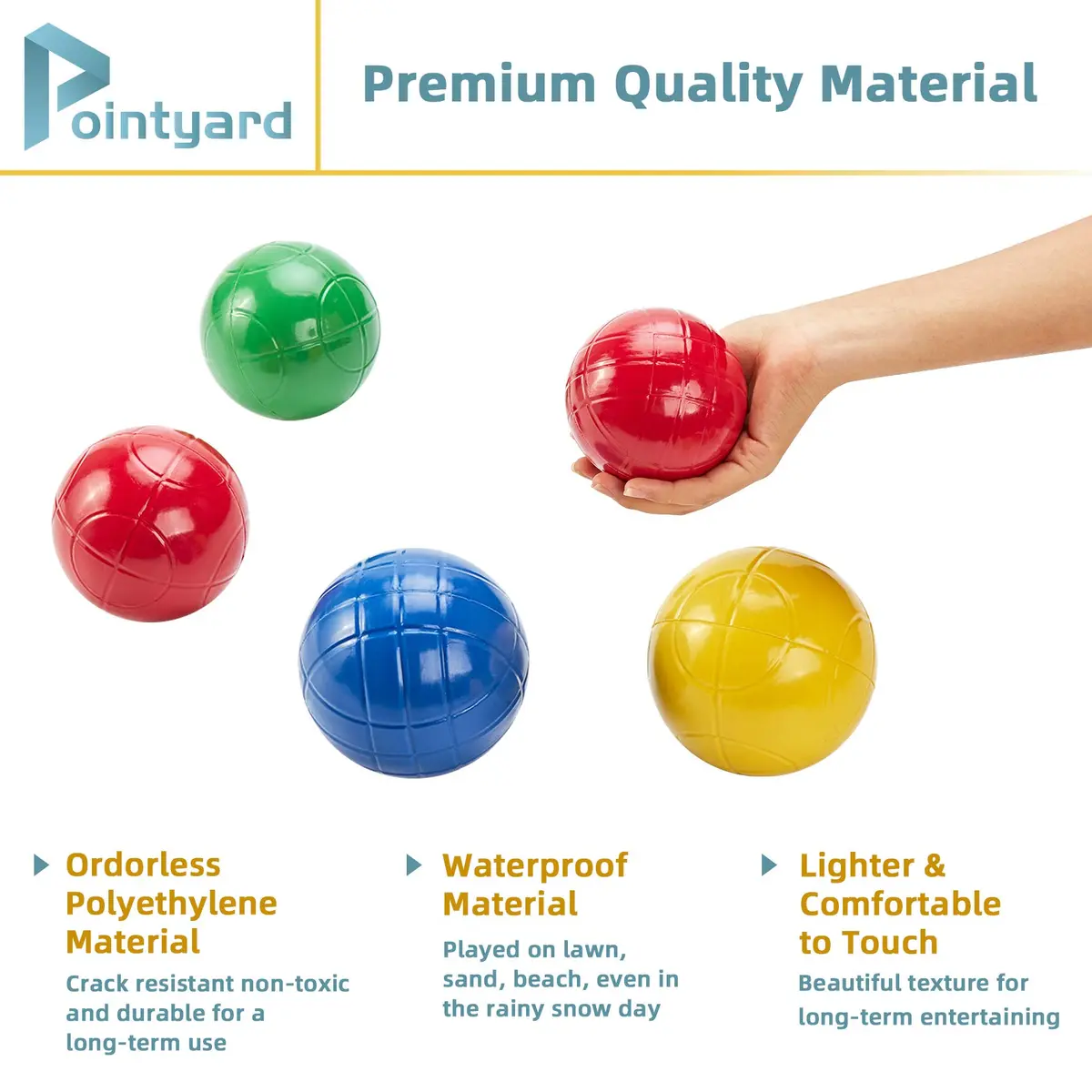 Pointyard 90mm Bocce Ball Set, 8 Premium PE Balls & Pallino Outdoor Game | All-Weather Lawn Game for 2-8 Players - view 7