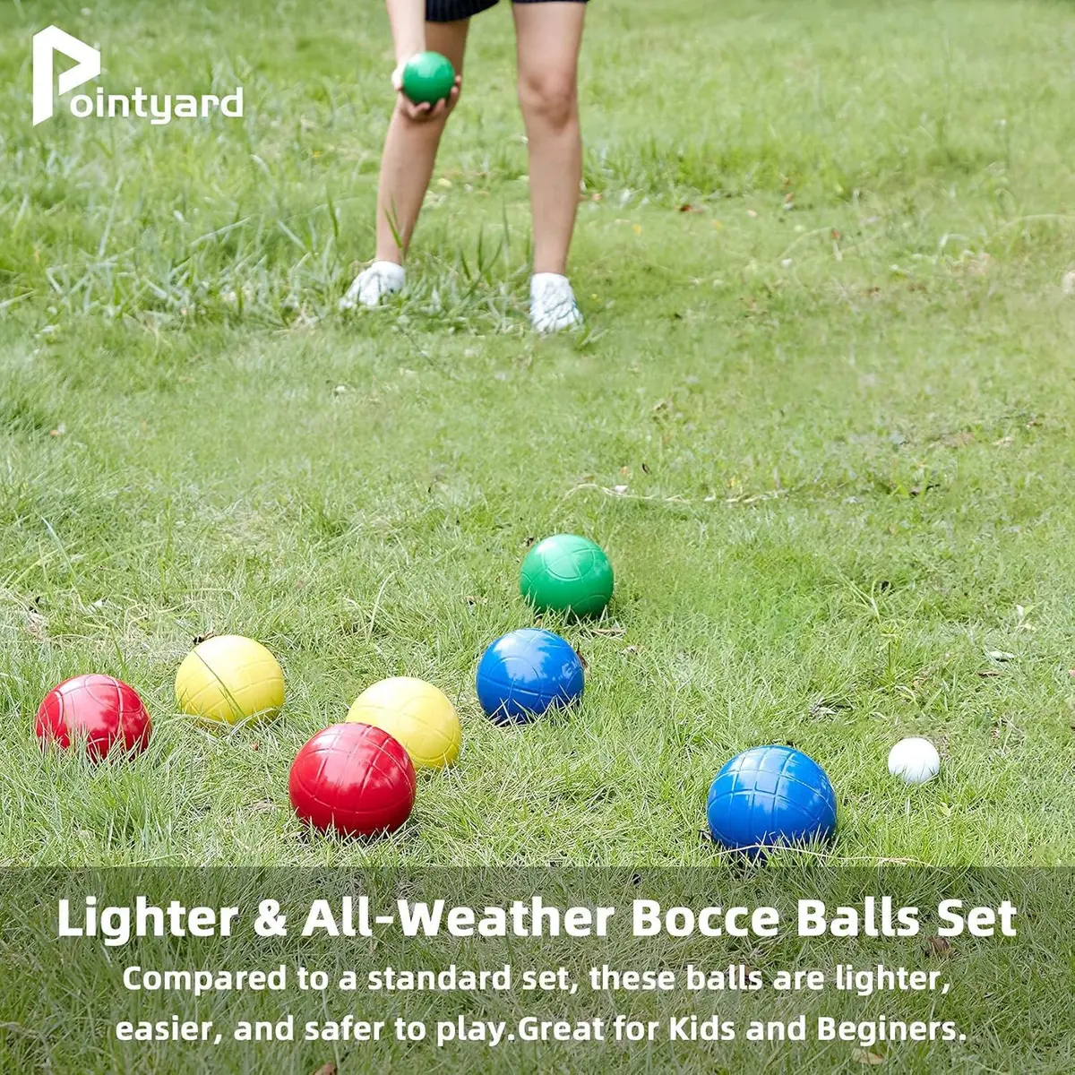 Pointyard 90mm Bocce Ball Set, 8 Premium PE Balls & Pallino Outdoor Game | All-Weather Lawn Game for 2-8 Players - view 3