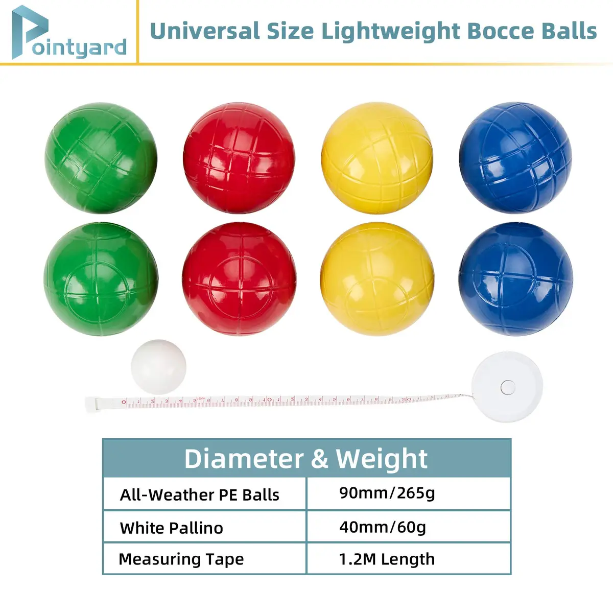 Pointyard 90mm Bocce Ball Set, 8 Premium PE Balls & Pallino Outdoor Game | All-Weather Lawn Game for 2-8 Players - view 4