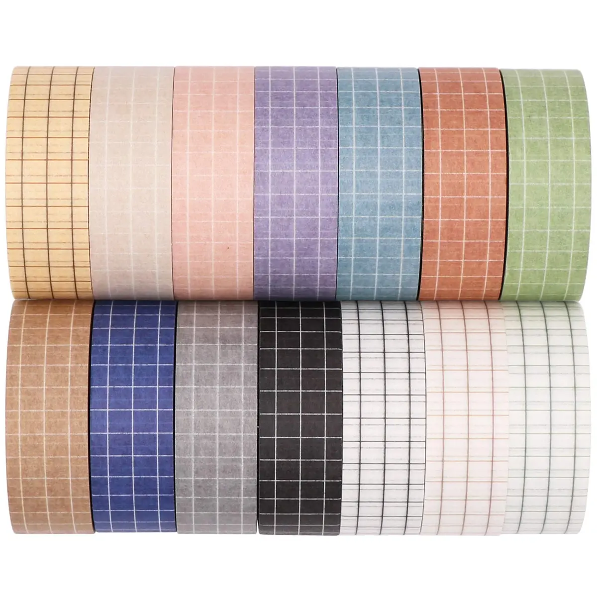 Knaid Grid Washi Tape Set, 14 Rolls 15mm x 8m | Decorative Masking Tapes for Journals & Crafts - main product image
