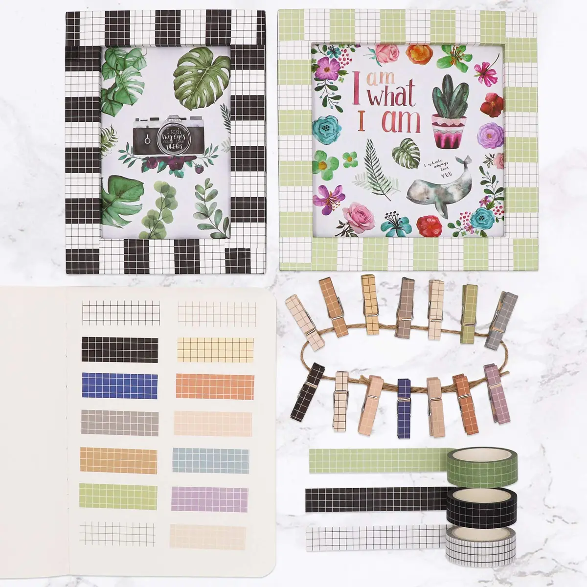 Knaid Grid Washi Tape Set, 14 Rolls 15mm x 8m | Decorative Masking Tapes for Journals & Crafts - view 7