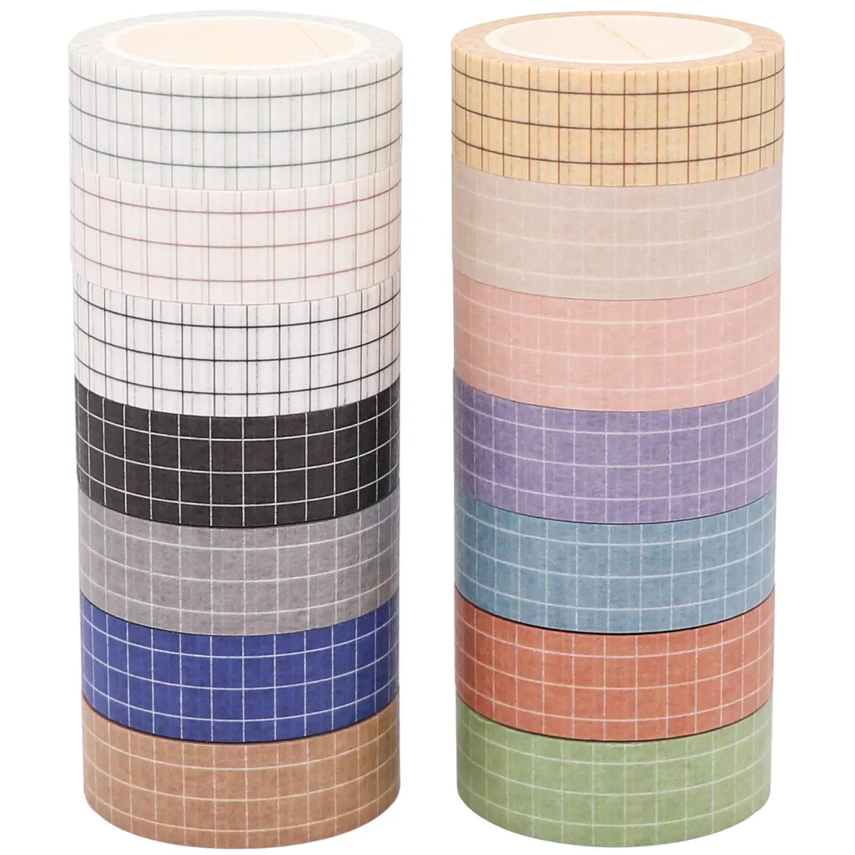 Knaid Grid Washi Tape Set, 14 Rolls 15mm x 8m | Decorative Masking Tapes for Journals & Crafts - view 2
