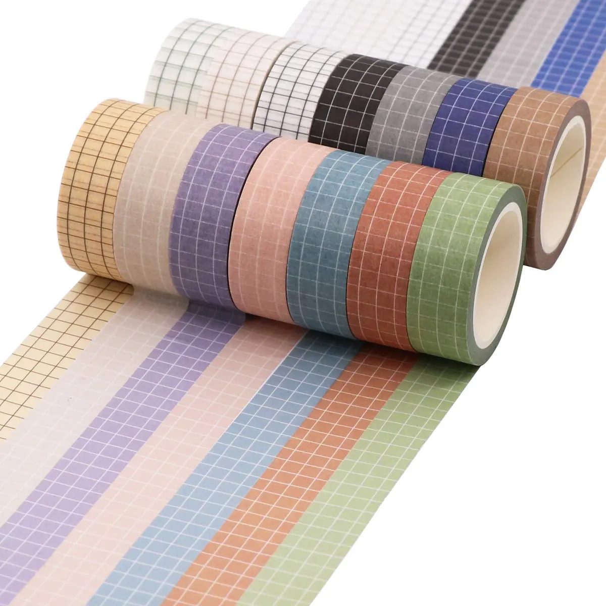 Knaid Grid Washi Tape Set, 14 Rolls 15mm x 8m | Decorative Masking Tapes for Journals & Crafts - view 3