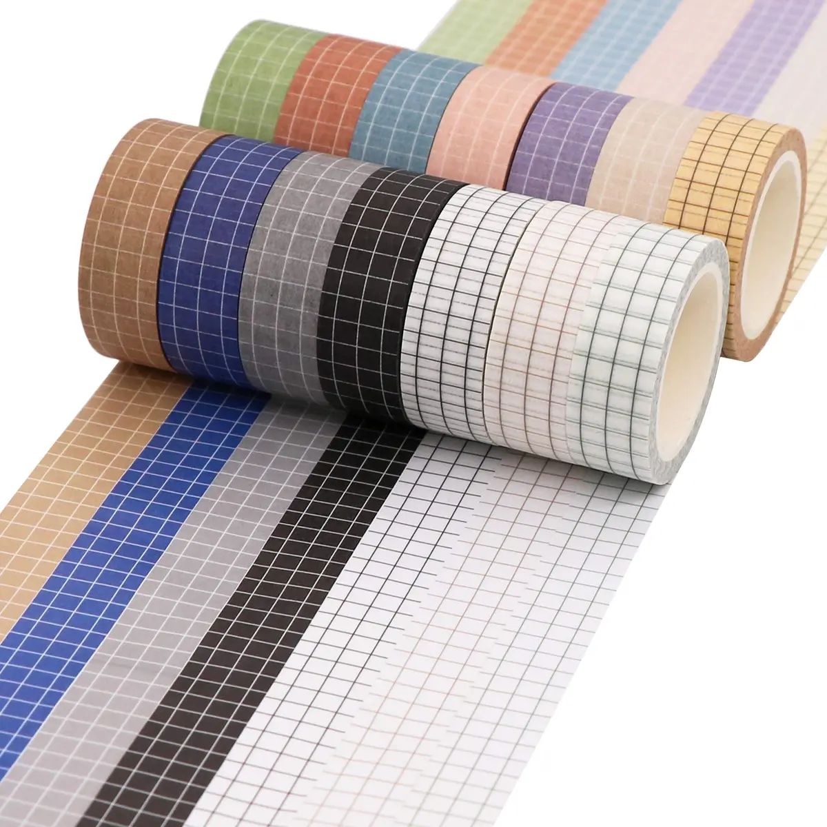 Knaid Grid Washi Tape Set, 14 Rolls 15mm x 8m | Decorative Masking Tapes for Journals & Crafts - view 4