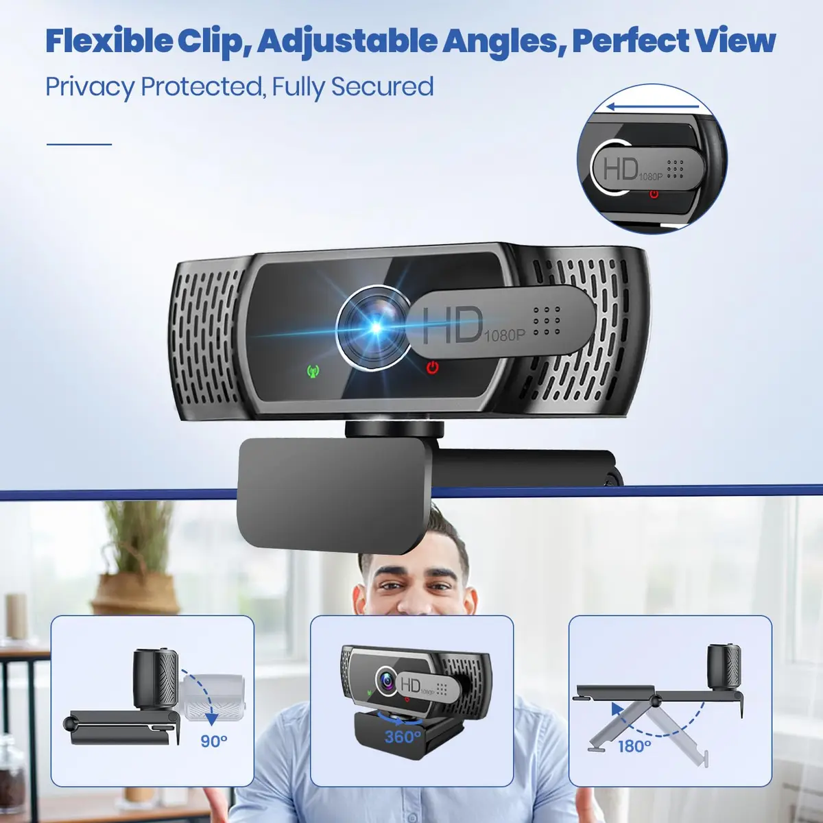 Samcorn 1080P HD USB Webcam with Microphone & Tripod | Autofocus 3D Noise Reduction - view 6