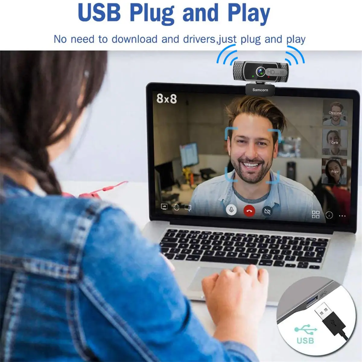 Samcorn 1080P HD USB Webcam with Microphone & Tripod | Autofocus 3D Noise Reduction - view 4