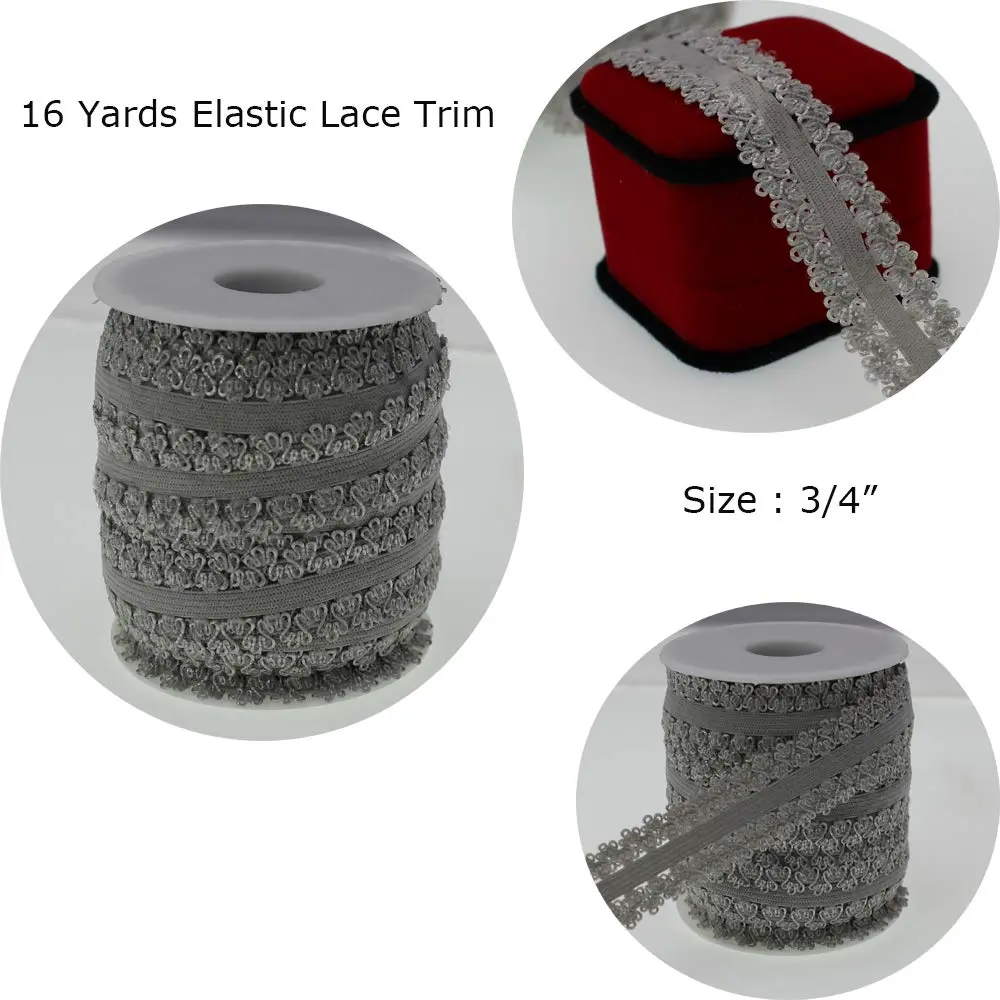 PAMIR TONG 3/4" Gray Elastic Lace Trim 16yd for Headband Sewing | Soft, Stretchy & Perfect for DIY Crafts - view 4