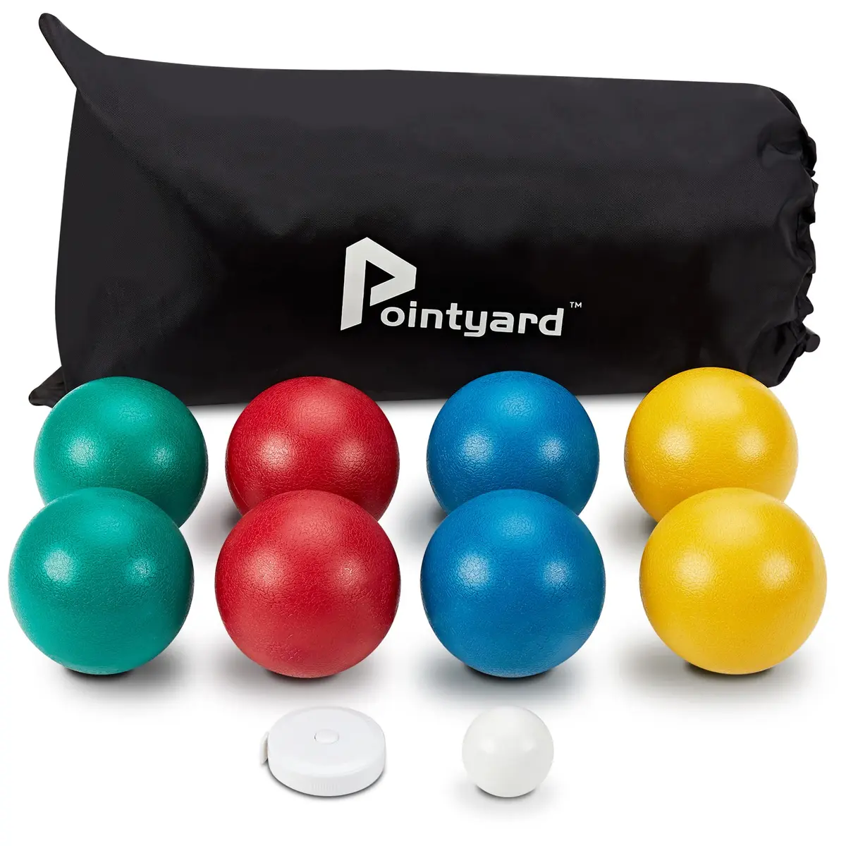 Pointyard 84mm PE Bocce Ball Set with Pallino & Carry Bag | Lightweight Beginner Backyard Game (8 Balls, 40mm Pallino) - main product image