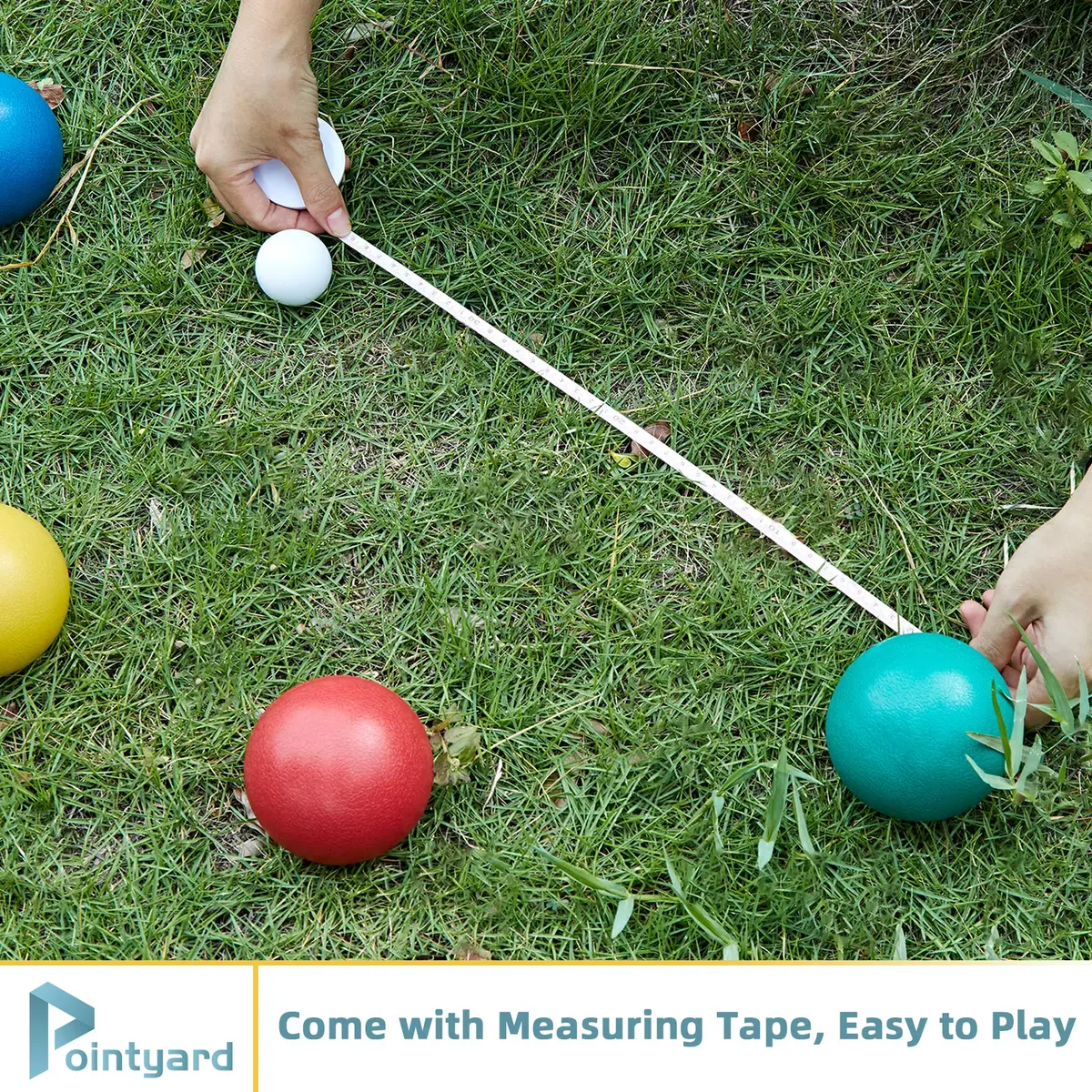Pointyard 84mm PE Bocce Ball Set with Pallino & Carry Bag | Lightweight Beginner Backyard Game (8 Balls, 40mm Pallino) - view 5