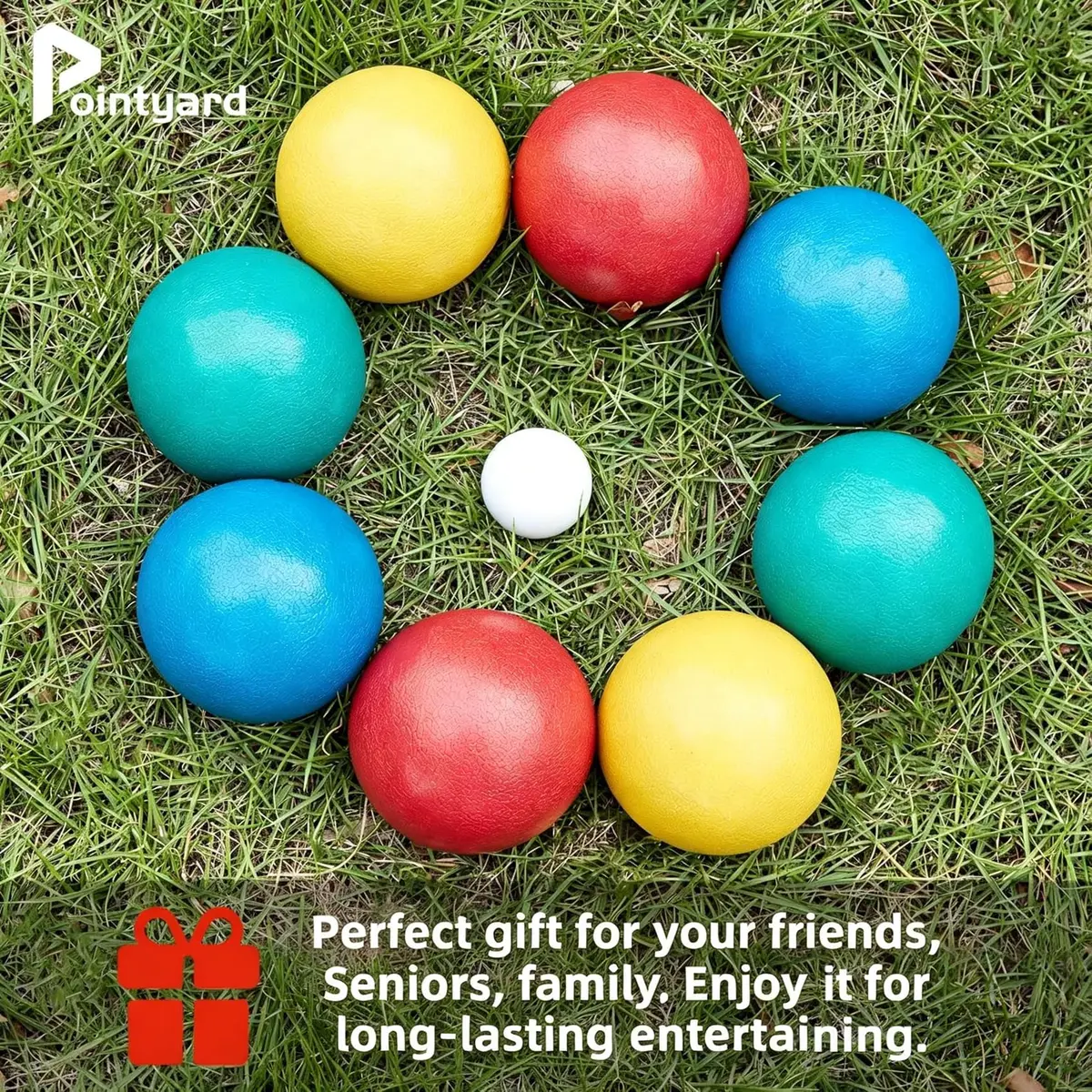 Pointyard 84mm PE Bocce Ball Set with Pallino & Carry Bag | Lightweight Beginner Backyard Game (8 Balls, 40mm Pallino) - view 7