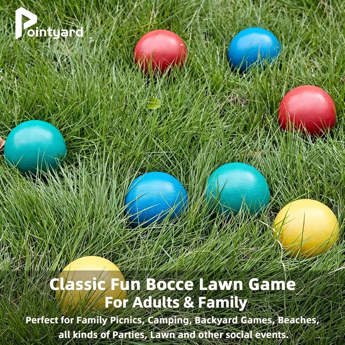 Pointyard 84mm PE Bocce Ball Set with Pallino & Carry Bag | Lightweight Beginner Backyard Game (8 Balls, 40mm Pallino) - view 9