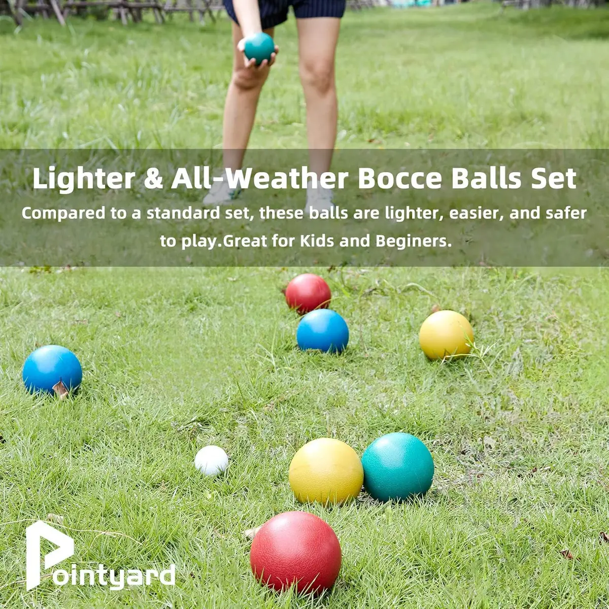 Pointyard 84mm PE Bocce Ball Set with Pallino & Carry Bag | Lightweight Beginner Backyard Game (8 Balls, 40mm Pallino) - view 2