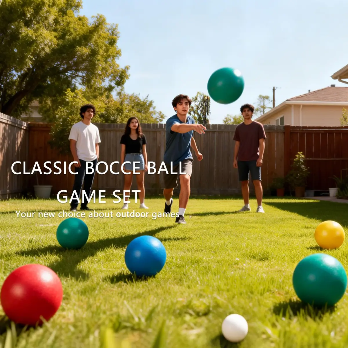 Pointyard 84mm PE Bocce Ball Set with Pallino & Carry Bag | Lightweight Beginner Backyard Game (8 Balls, 40mm Pallino) - view 4