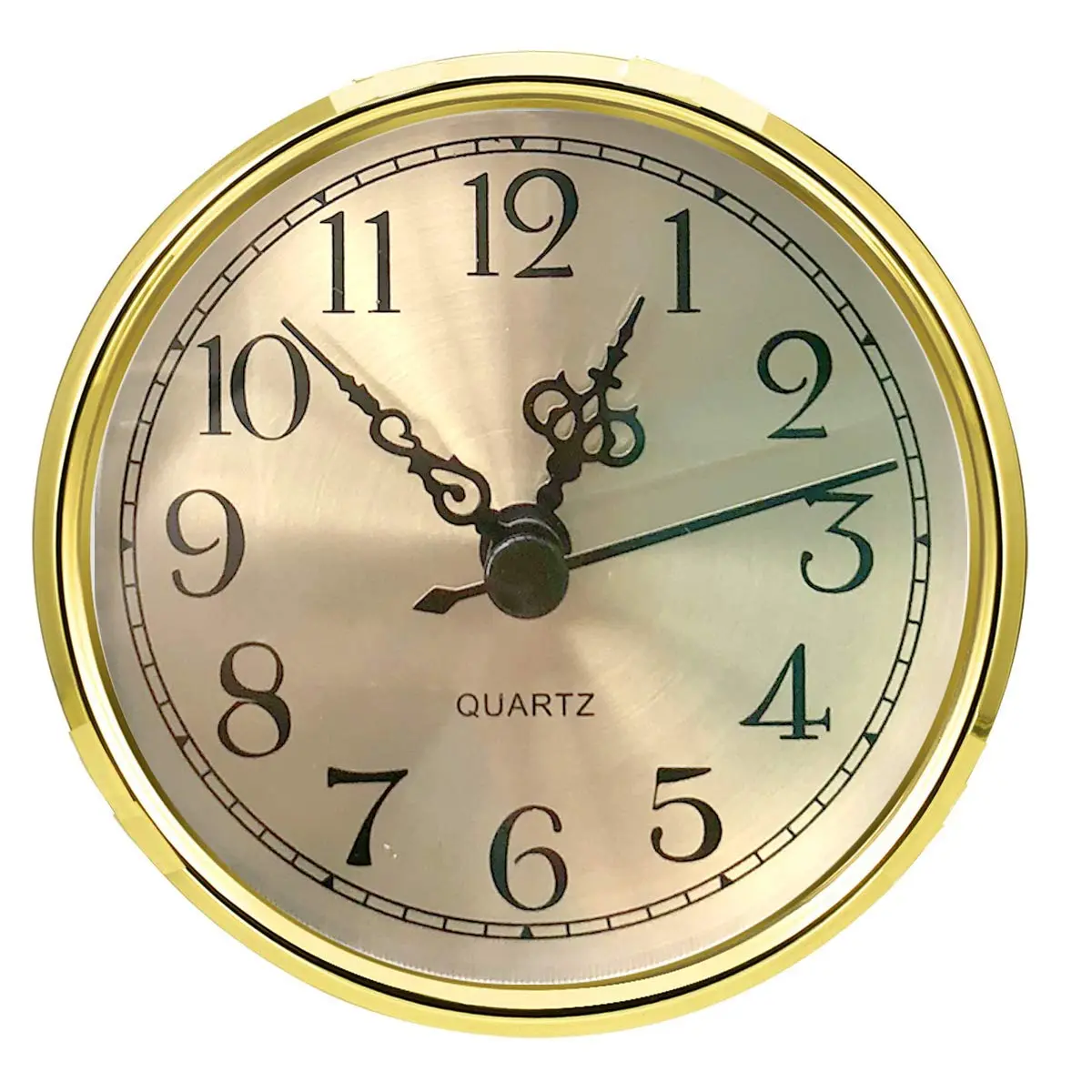 HILLHOME Mini Round Quartz Clock - 3.5 Inch (90 mm) Gold Dial, Gold Tone Bezel, Arabic Numerals, Fits 3.0 inch (78 mm) Hole | Indoor Clock Craft - main product image