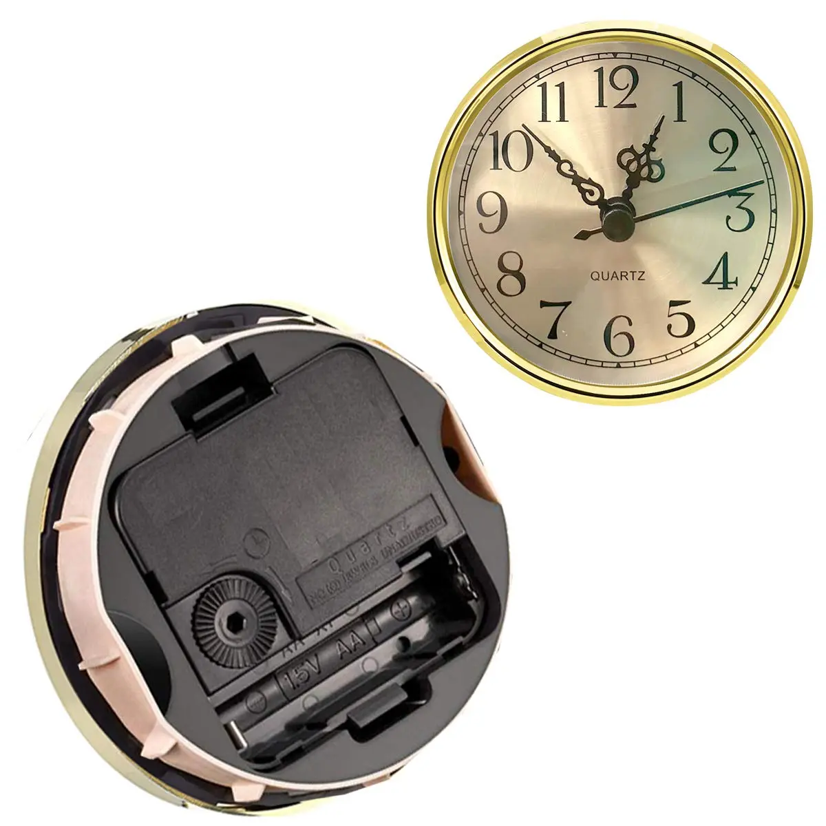 HILLHOME Mini Round Quartz Clock - 3.5 Inch (90 mm) Gold Dial, Gold Tone Bezel, Arabic Numerals, Fits 3.0 inch (78 mm) Hole | Indoor Clock Craft - view 5