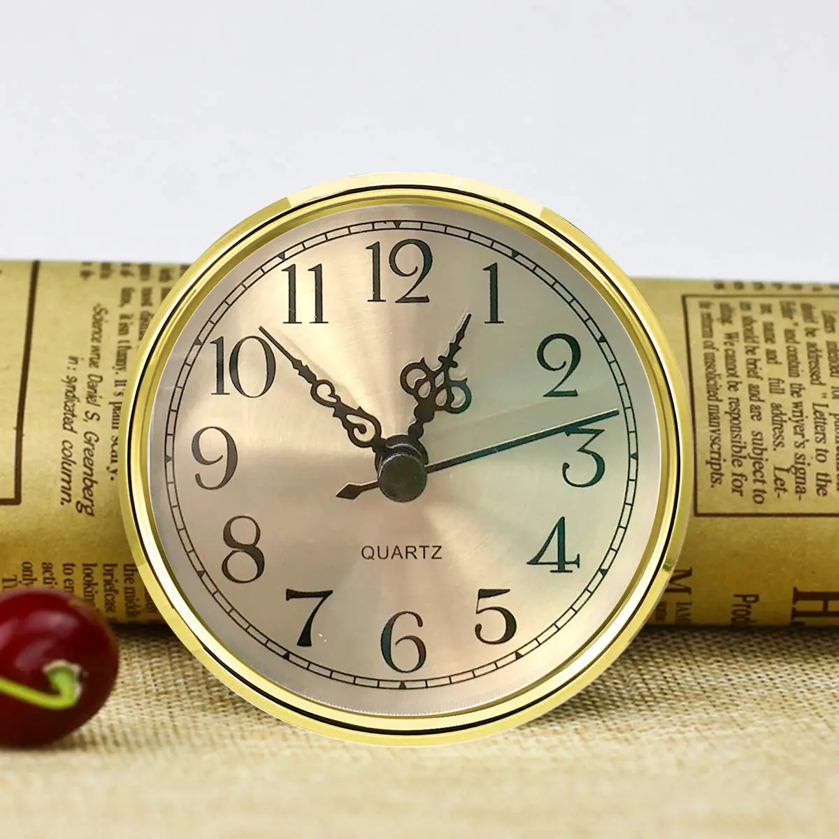 HILLHOME Mini Round Quartz Clock - 3.5 Inch (90 mm) Gold Dial, Gold Tone Bezel, Arabic Numerals, Fits 3.0 inch (78 mm) Hole | Indoor Clock Craft - view 3