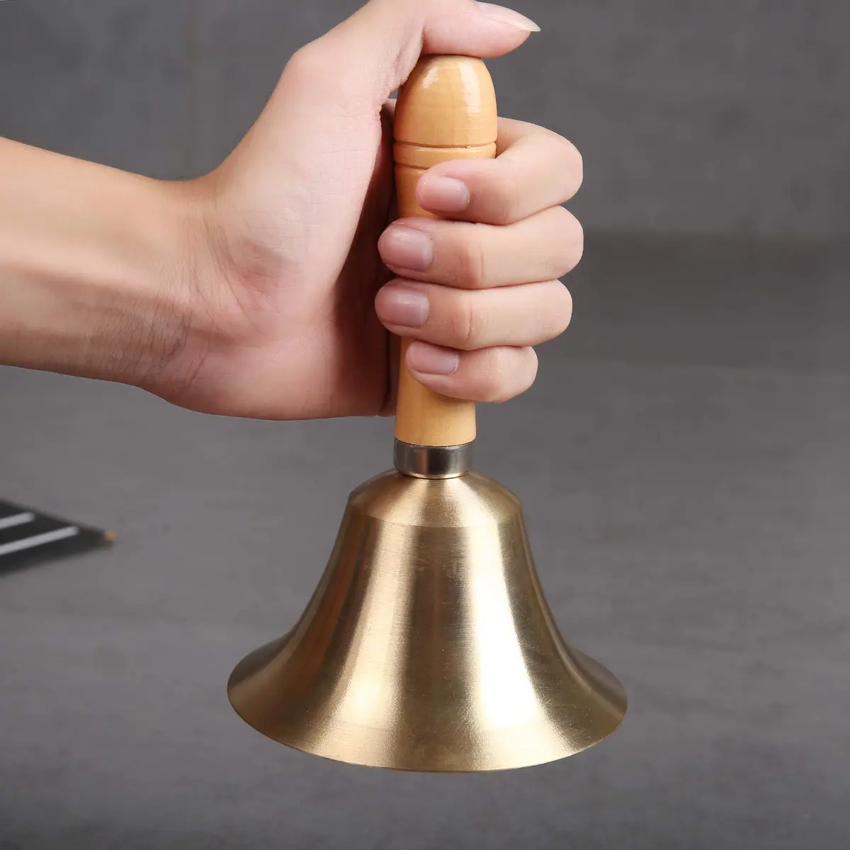 TDOCK Super Loud Solid Brass Hand Call Bell with Wooden Handle | 8 cm (3.15 inch) - view 6