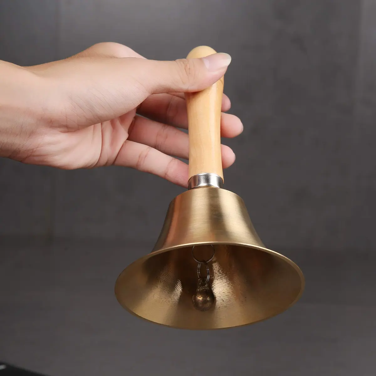 TDOCK Super Loud Solid Brass Hand Call Bell with Wooden Handle | 8 cm (3.15 inch) - view 7
