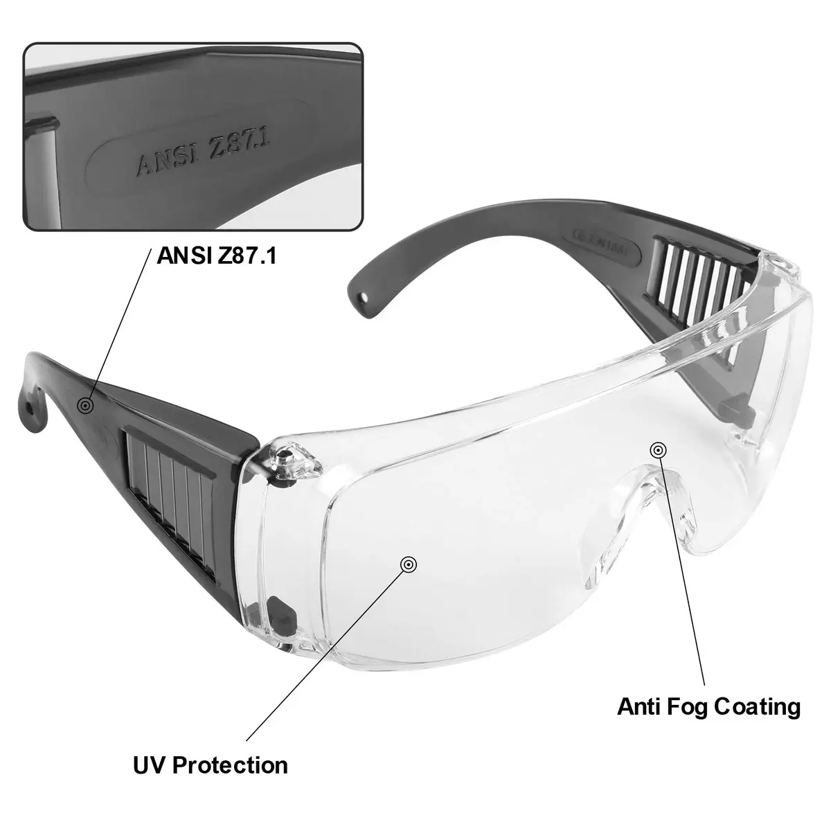LaneTop Shooting Glasses Over Eyeglasses, Anti Fog Eye Protection for Shooting Range, Clear Lens - view 2