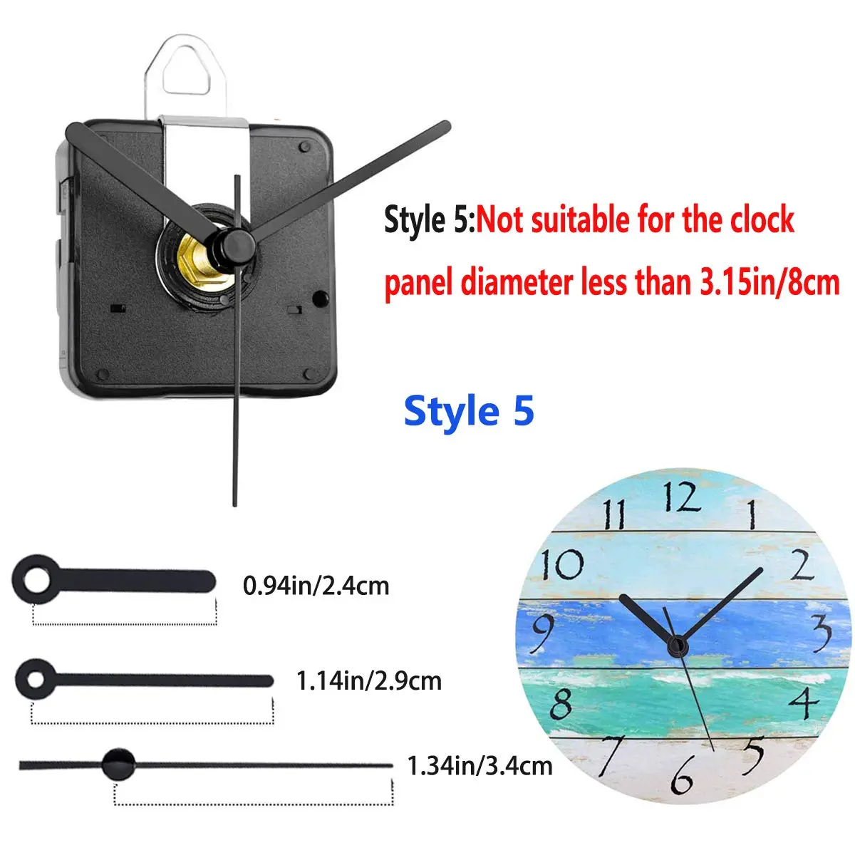 HILLHOME Clock Movement Kit with 5 Pairs of Short Hands | Silent Quartz Mechanism for DIY Repair (56x56x17mm, 1/2 Inch Shaft) - view 5