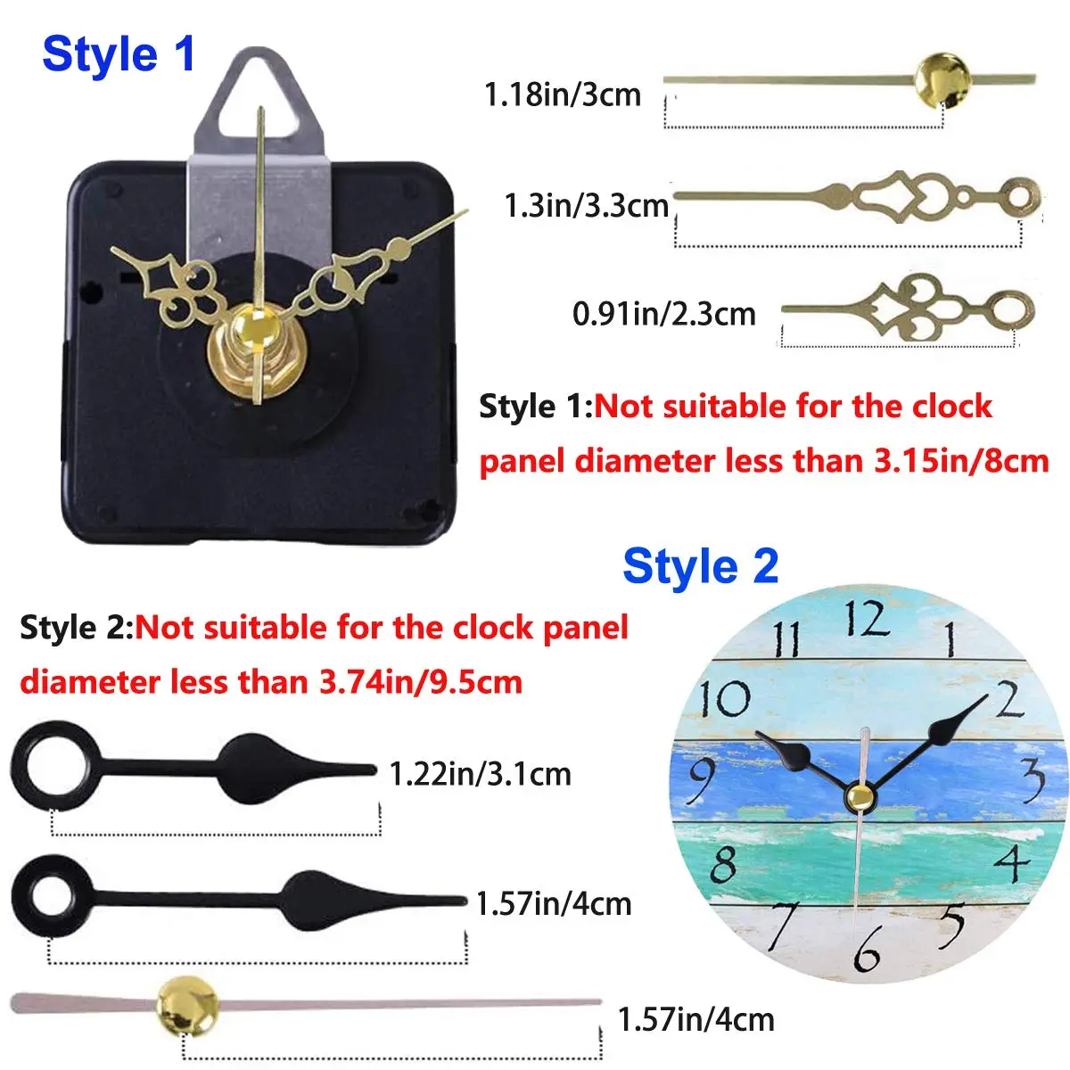 HILLHOME Clock Movement Kit with 5 Pairs of Short Hands | Silent Quartz Mechanism for DIY Repair (56x56x17mm, 1/2 Inch Shaft) - view 3