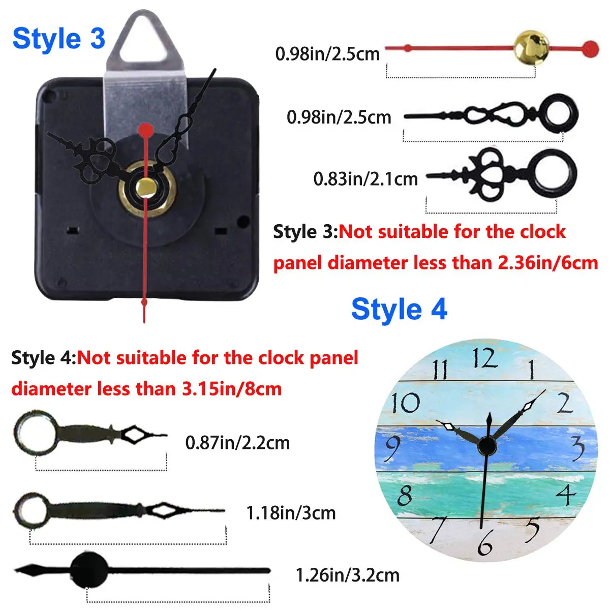 HILLHOME Clock Movement Kit with 5 Pairs of Short Hands | Silent Quartz Mechanism for DIY Repair (56x56x17mm, 1/2 Inch Shaft) - view 4
