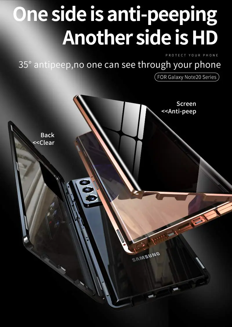KMXDD Anti-Peeping Galaxy Note 20 Ultra 360° Full Body Case | Magnetic Privacy Cover with Tempered Glass (Black) - view 4