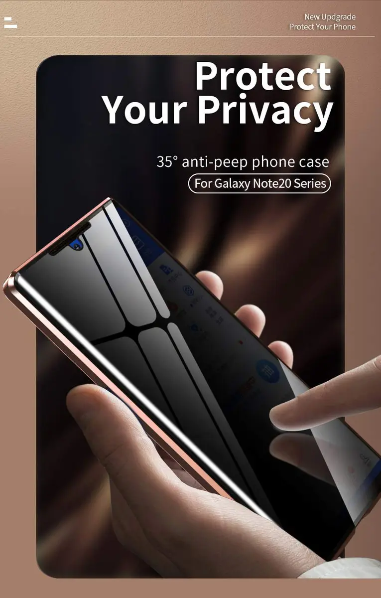 KMXDD Anti-Peeping Galaxy Note 20 Ultra 360° Full Body Case | Magnetic Privacy Cover with Tempered Glass (Black) - view 5