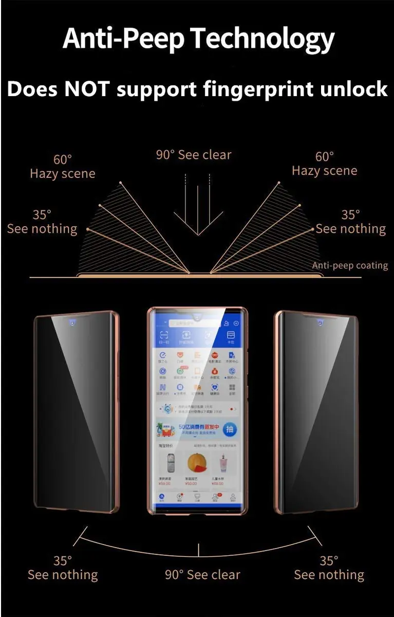 KMXDD Anti-Peeping Galaxy Note 20 Ultra 360° Full Body Case | Magnetic Privacy Cover with Tempered Glass (Black) - view 2