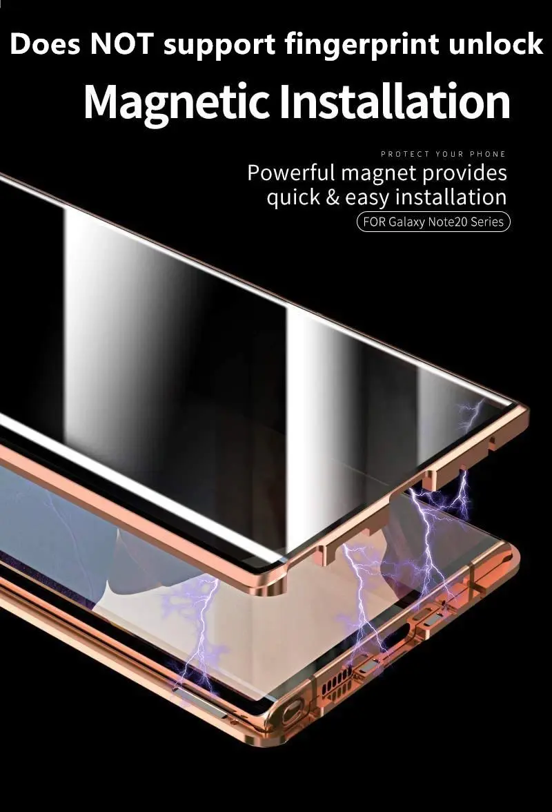 KMXDD Anti-Peeping Galaxy Note 20 Ultra 360° Full Body Case | Magnetic Privacy Cover with Tempered Glass (Black) - view 3