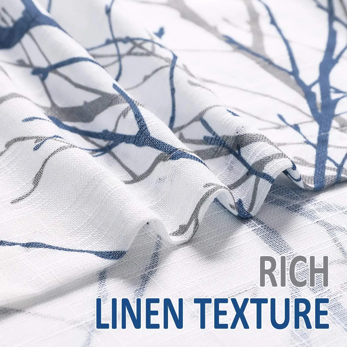 FMFUNCTEX Linen Blue White Semi Sheer Print Curtains 45 Inch Long | Modern Natural Decor - view 6