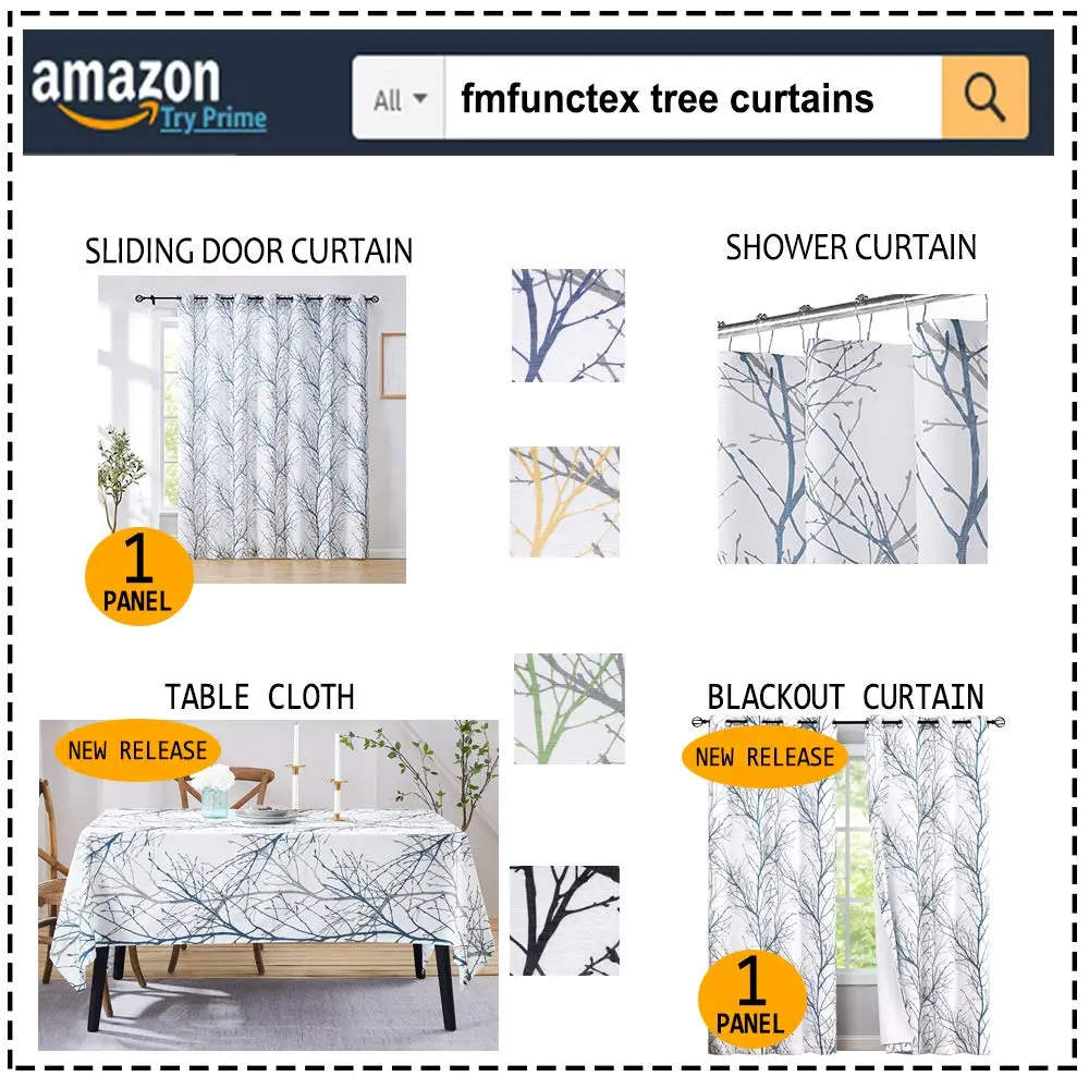 FMFUNCTEX Linen Blue White Semi Sheer Print Curtains 45 Inch Long | Modern Natural Decor - view 7