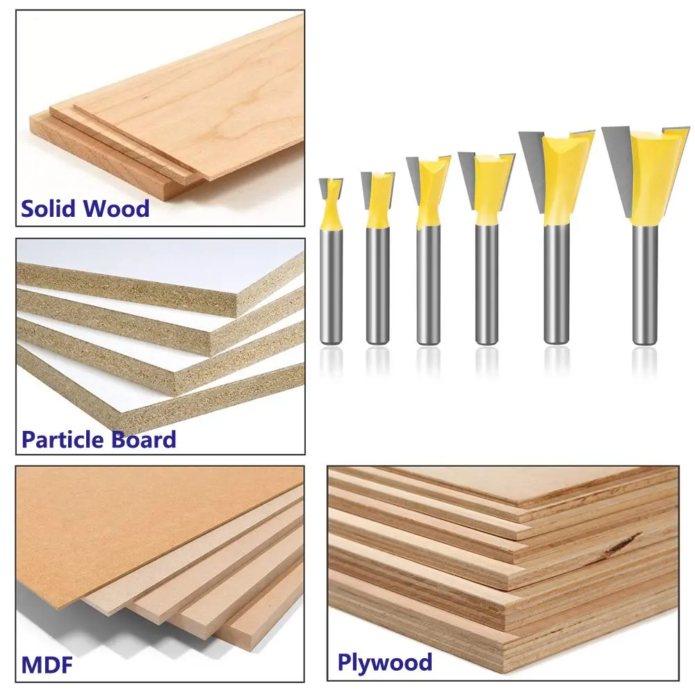 YAKAMOZ 6Pcs Dovetail Router Bit Set 1/4 Inch Shank | Wood Joints Cutter for Boxes & Drawers - view 7