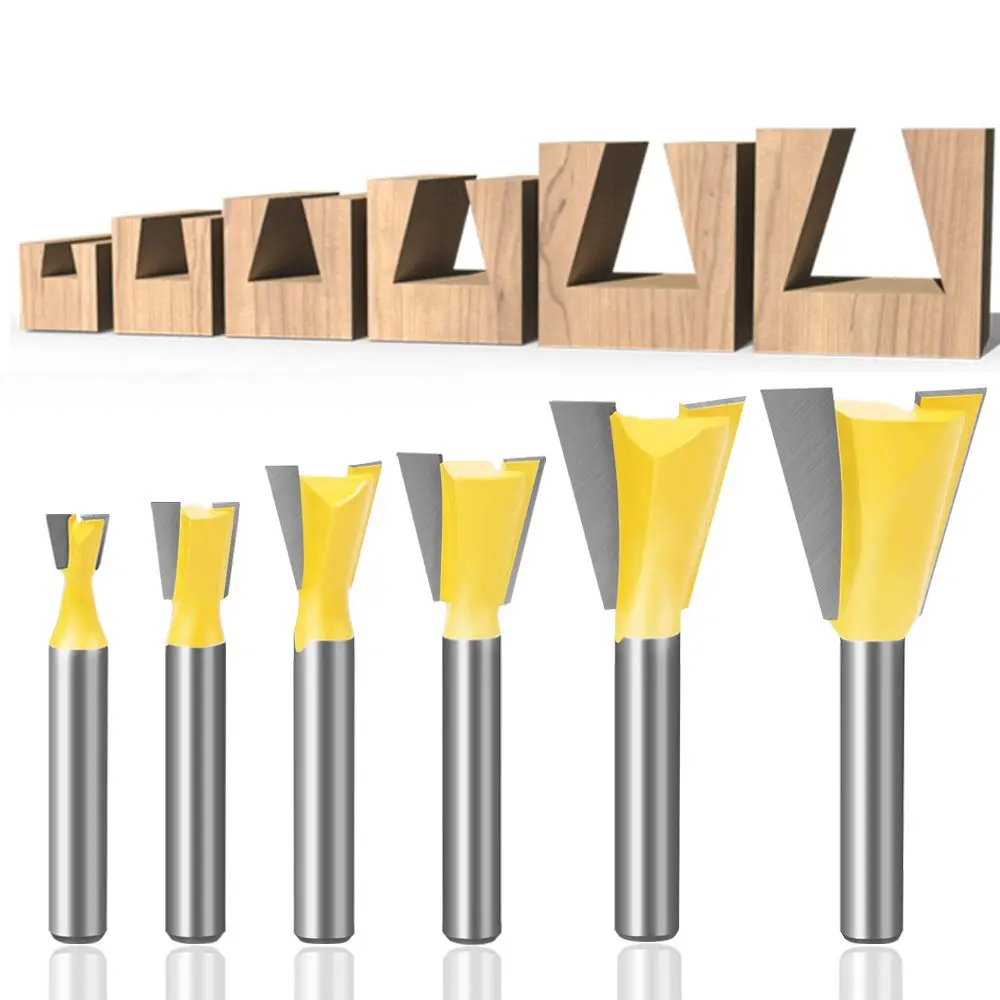 YAKAMOZ 6Pcs Dovetail Router Bit Set 1/4 Inch Shank | Wood Joints Cutter for Boxes & Drawers - view 2