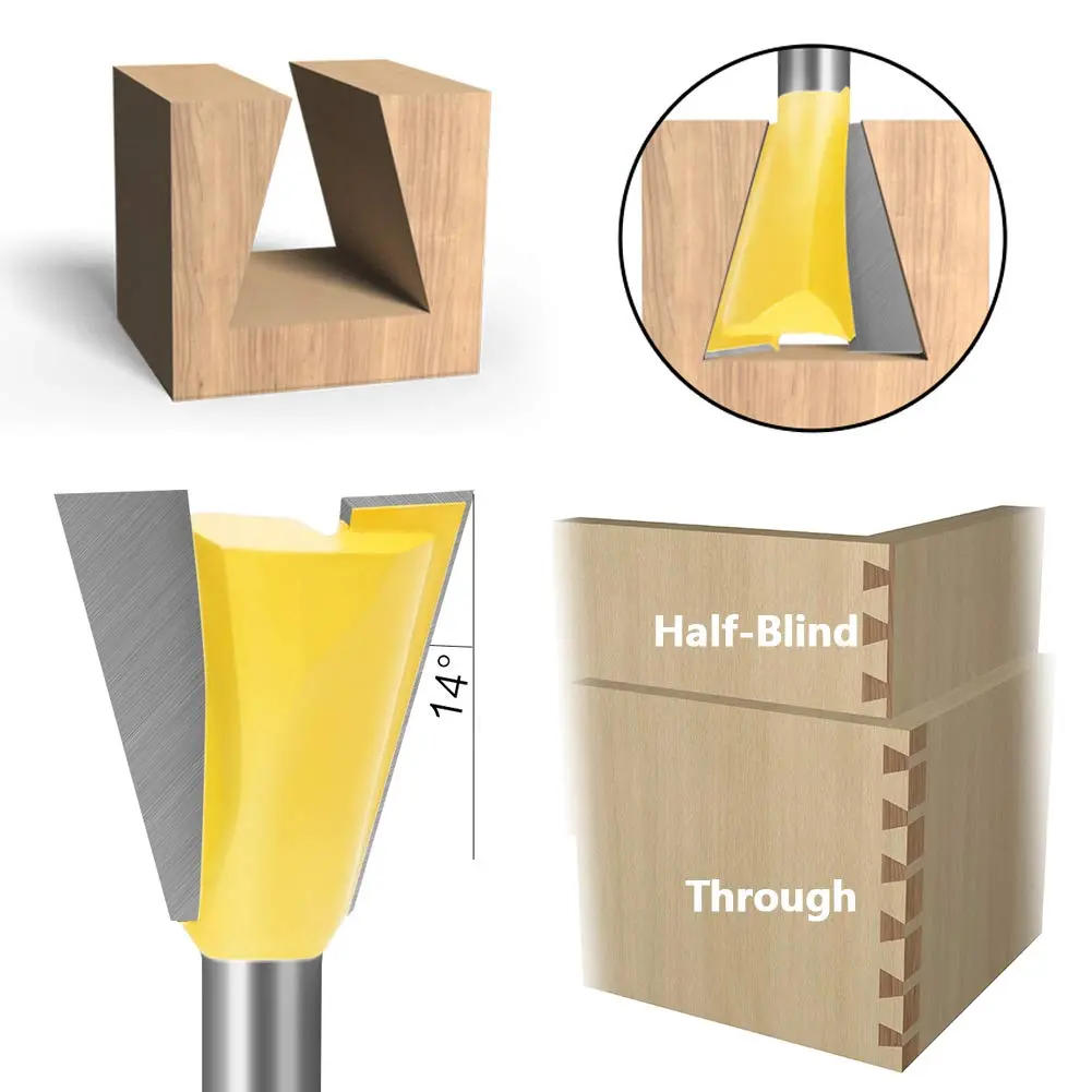 YAKAMOZ 6Pcs Dovetail Router Bit Set 1/4 Inch Shank | Wood Joints Cutter for Boxes & Drawers - view 3