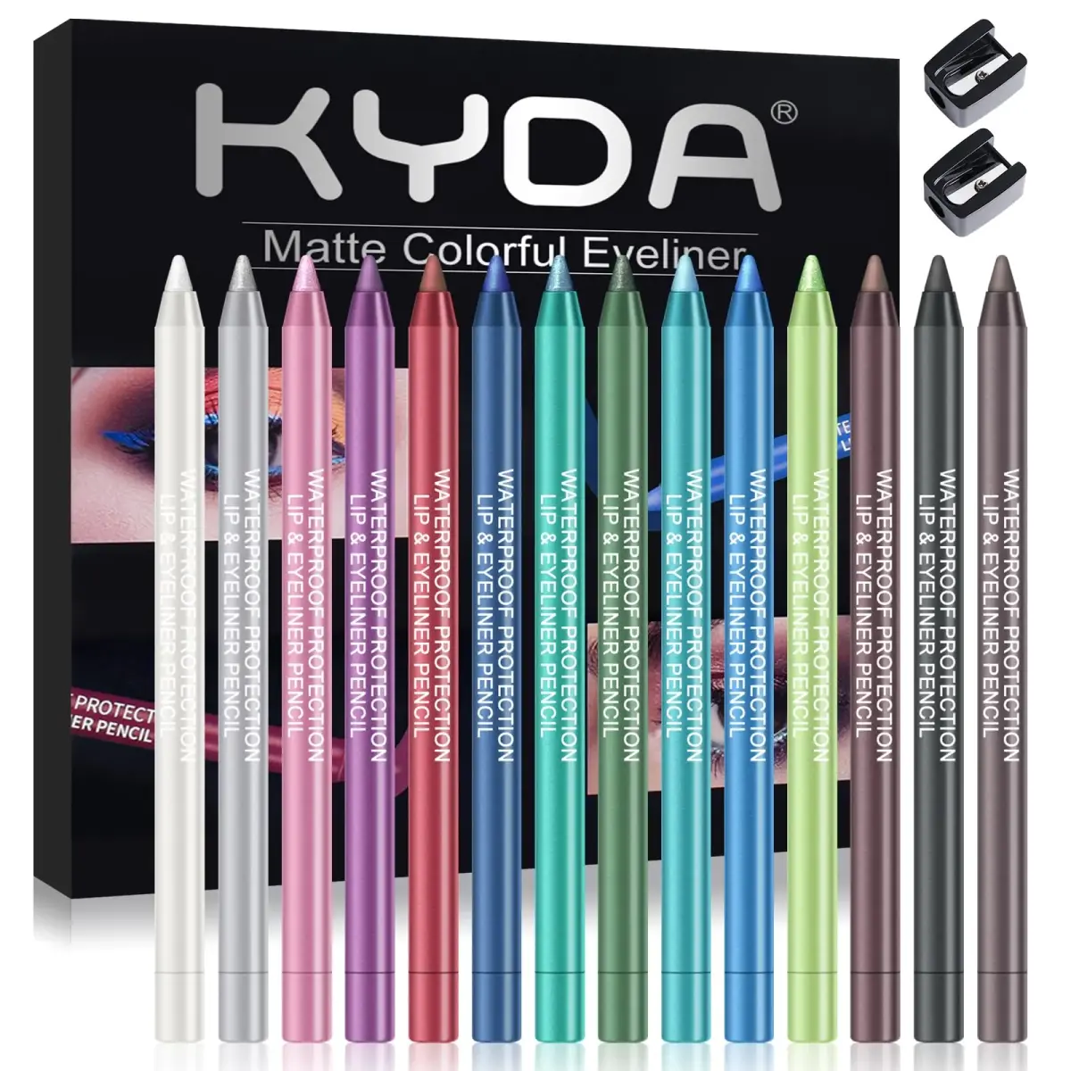 Ownest 14 Colors Eyeliner Pen Set | Pearl Metallic Glitter Eye Liner for Women, Waterline Pencil with Sharpener - main product image